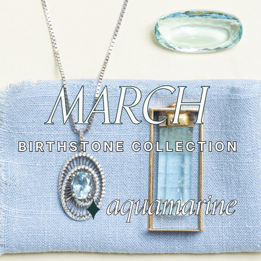 Vintage aquamarine pendant necklace with diamond halo and natural aquamarine crystal