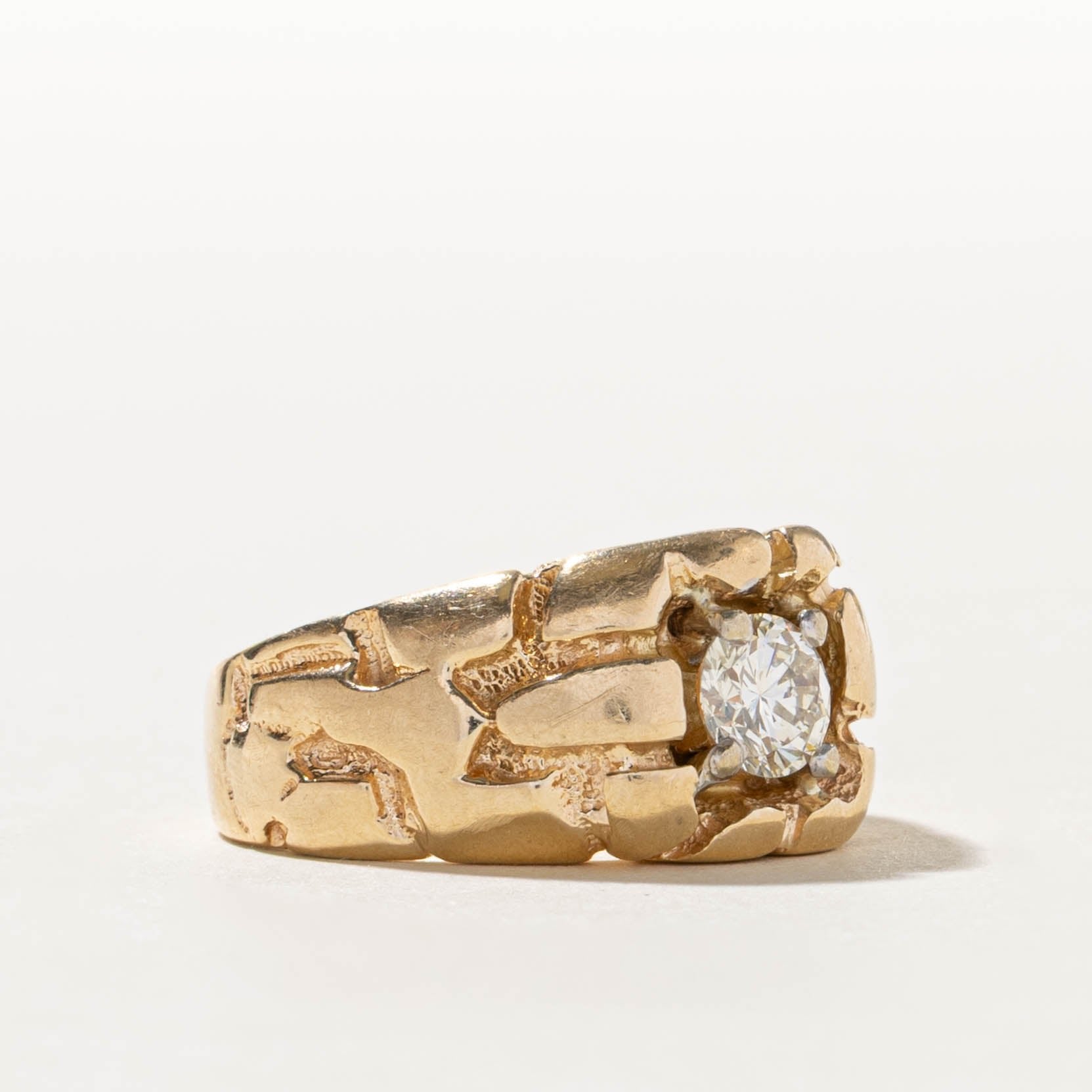 14k Solitaire Diamond Faux Nuggety Dome Ring | 0.57ct | SZ 8