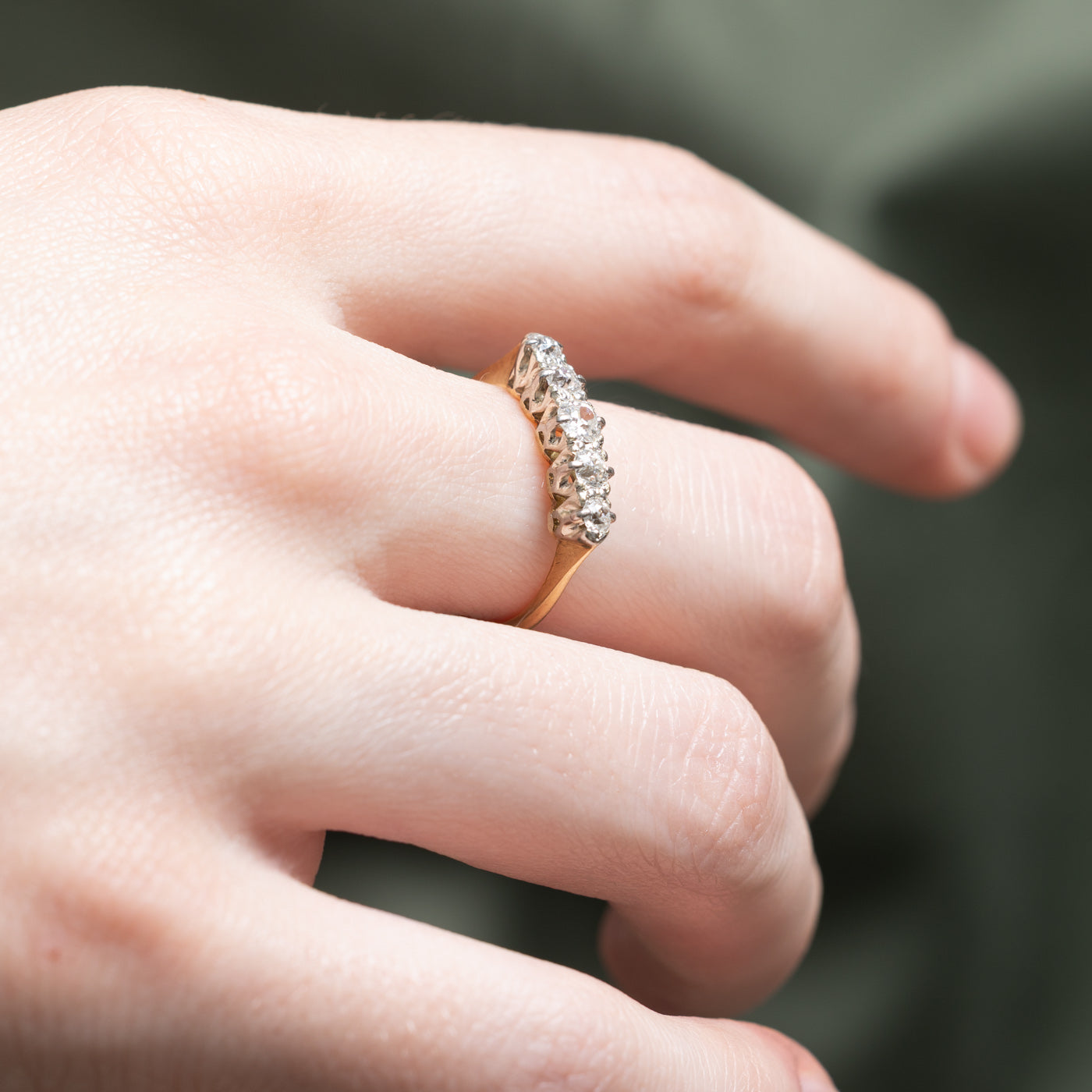 Bague cinq diamants taille ancienne européenne | 0,53 ct au total | Taille 6,75