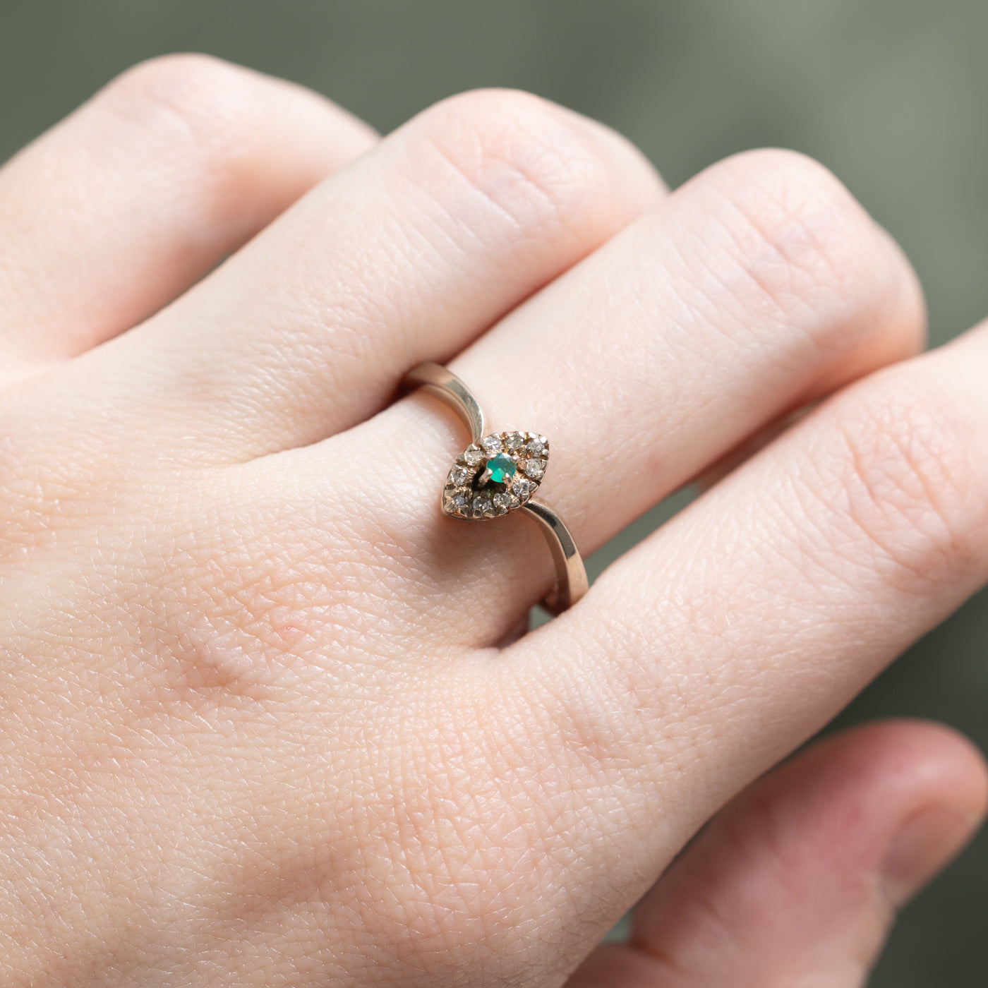 Green Glass & Diamond Chevron Ring | 0.03ct, 0.10ctw | SZ 8