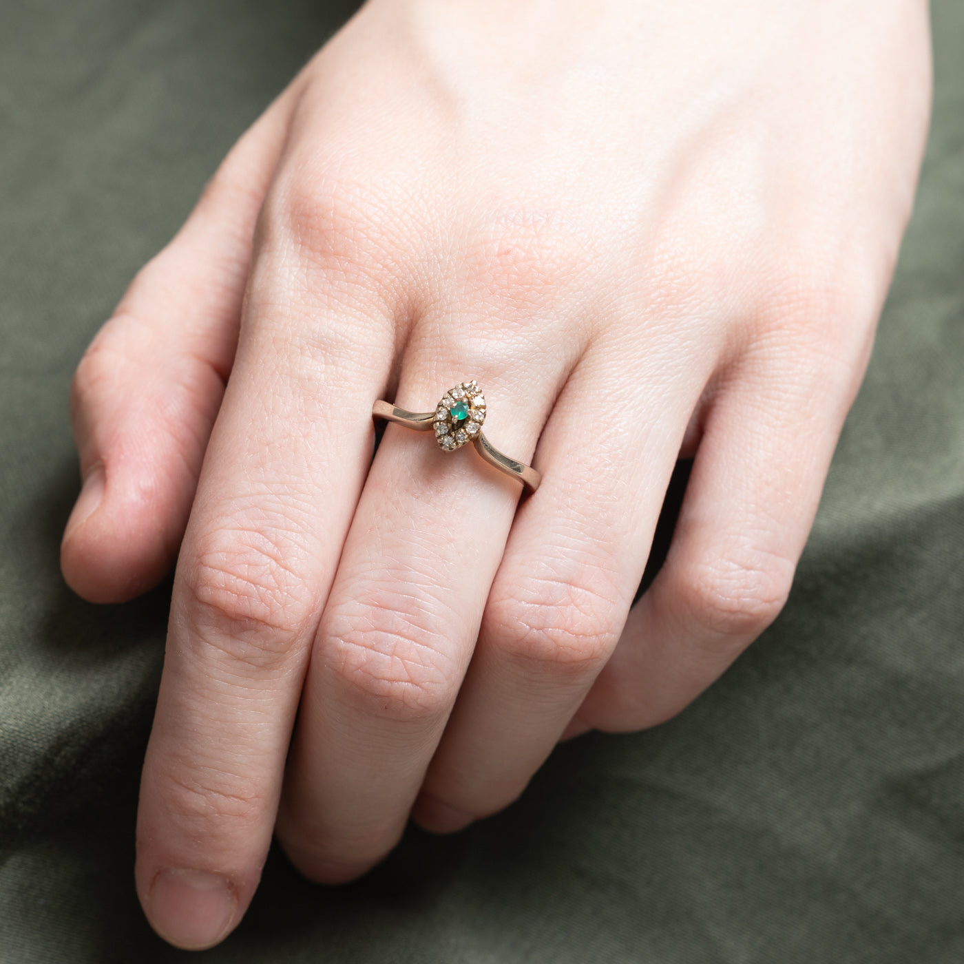 Green Glass & Diamond Chevron Ring | 0.03ct, 0.10ctw | SZ 8