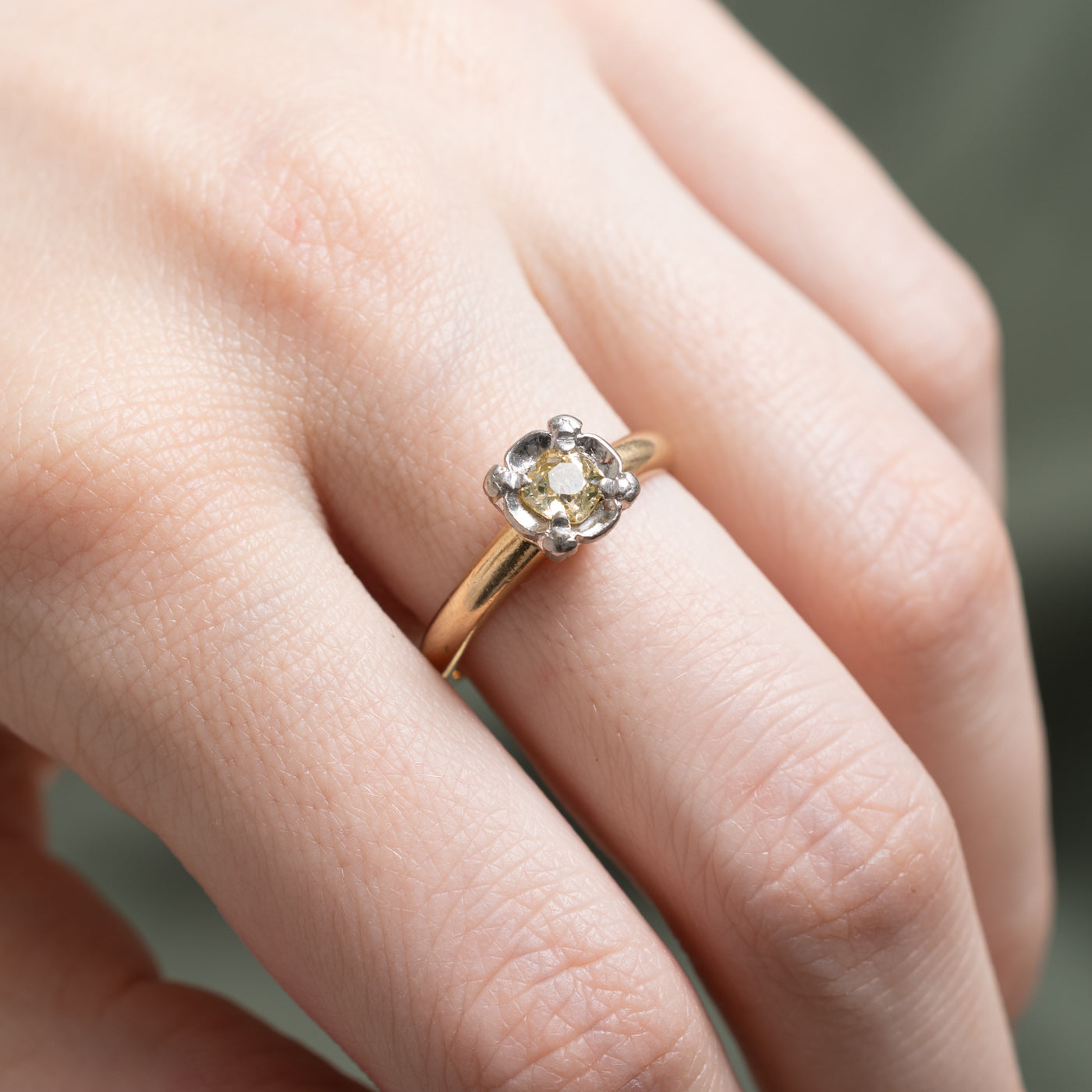 Fancy Yellow Old Mine Cut Diamond Engagement Ring | 0.37ct | SZ 7.5