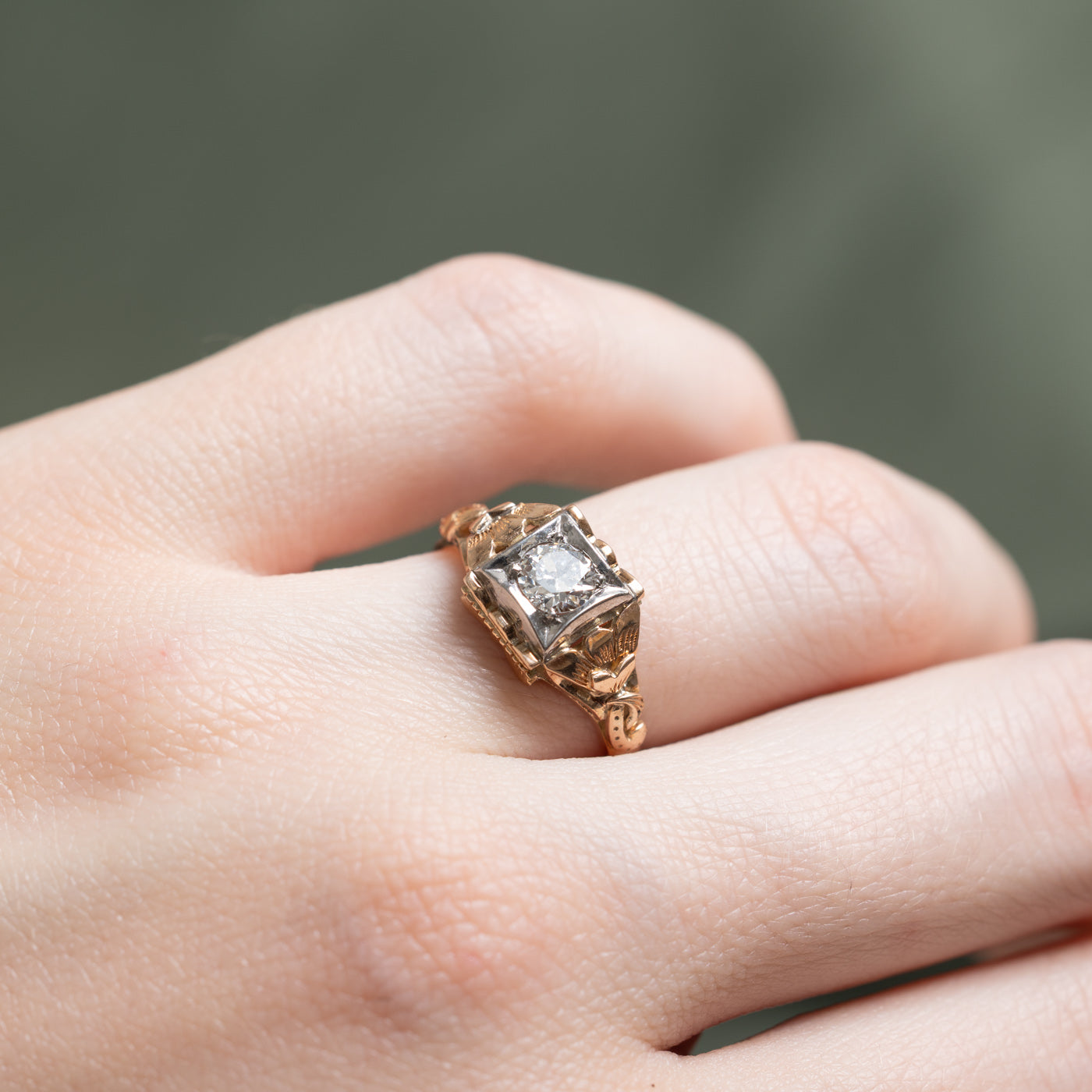 Bague de fiançailles ancienne européenne en diamant | 0,37 ct | Taille 6,25