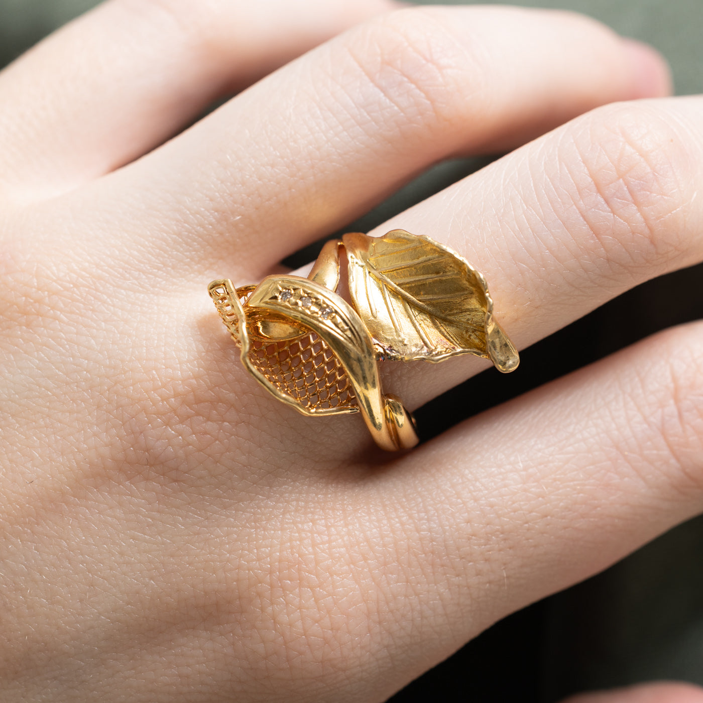 Diamond Leaf Cocktail Ring | 0.01ctw | SZ 8.75