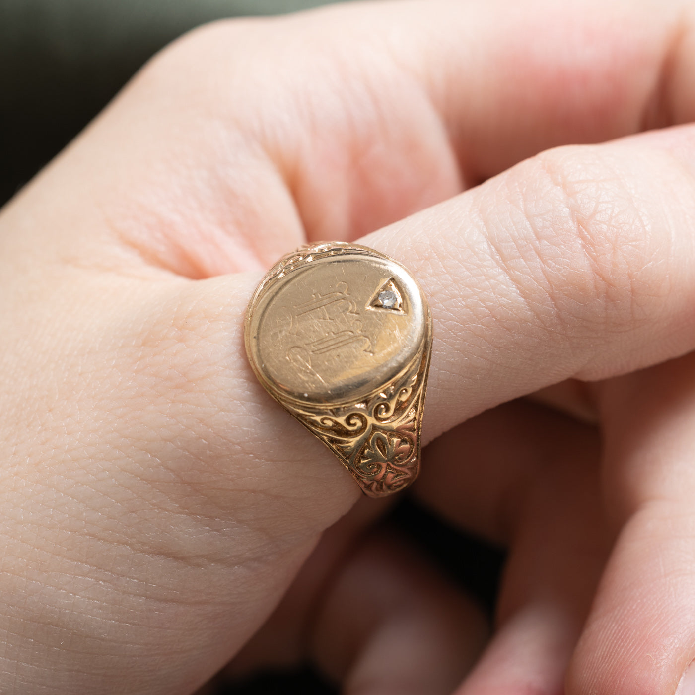 Diamond 'EL' Signet Ring | 0.009ct | SZ 11