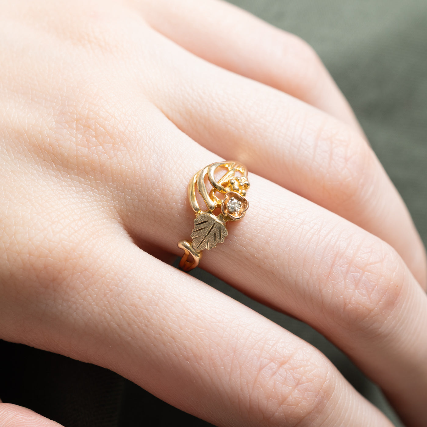 Bague florale en diamant unique | 0,02 ct | Taille 7