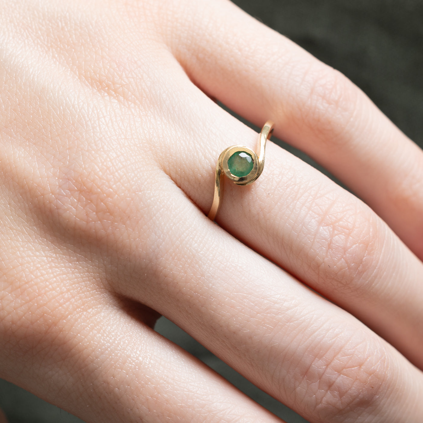 Bezel Set Solitaire Emerald Bypass Ring | 0.16ct | SZ 7