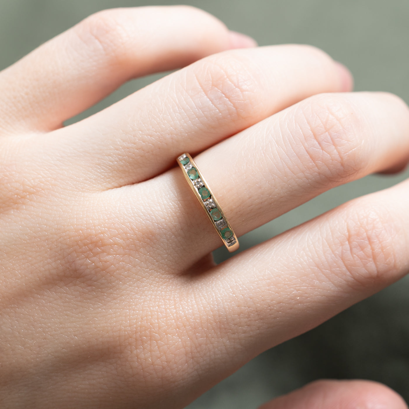 Semi Eternity Emerald & Diamond Ring | 0.15ctw, 0.01ctw | SZ 7.25