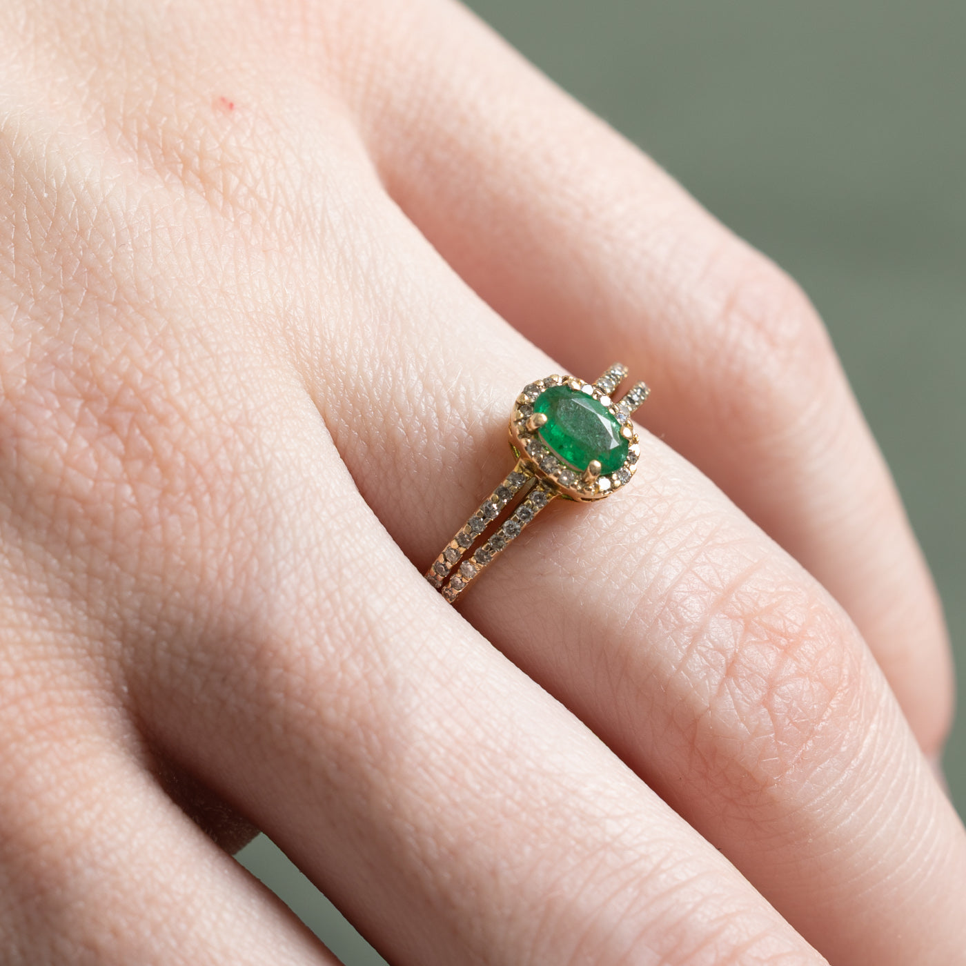Emerald & Diamond Halo Ring | 0.33ct, 0.10ctw | SZ 4.75