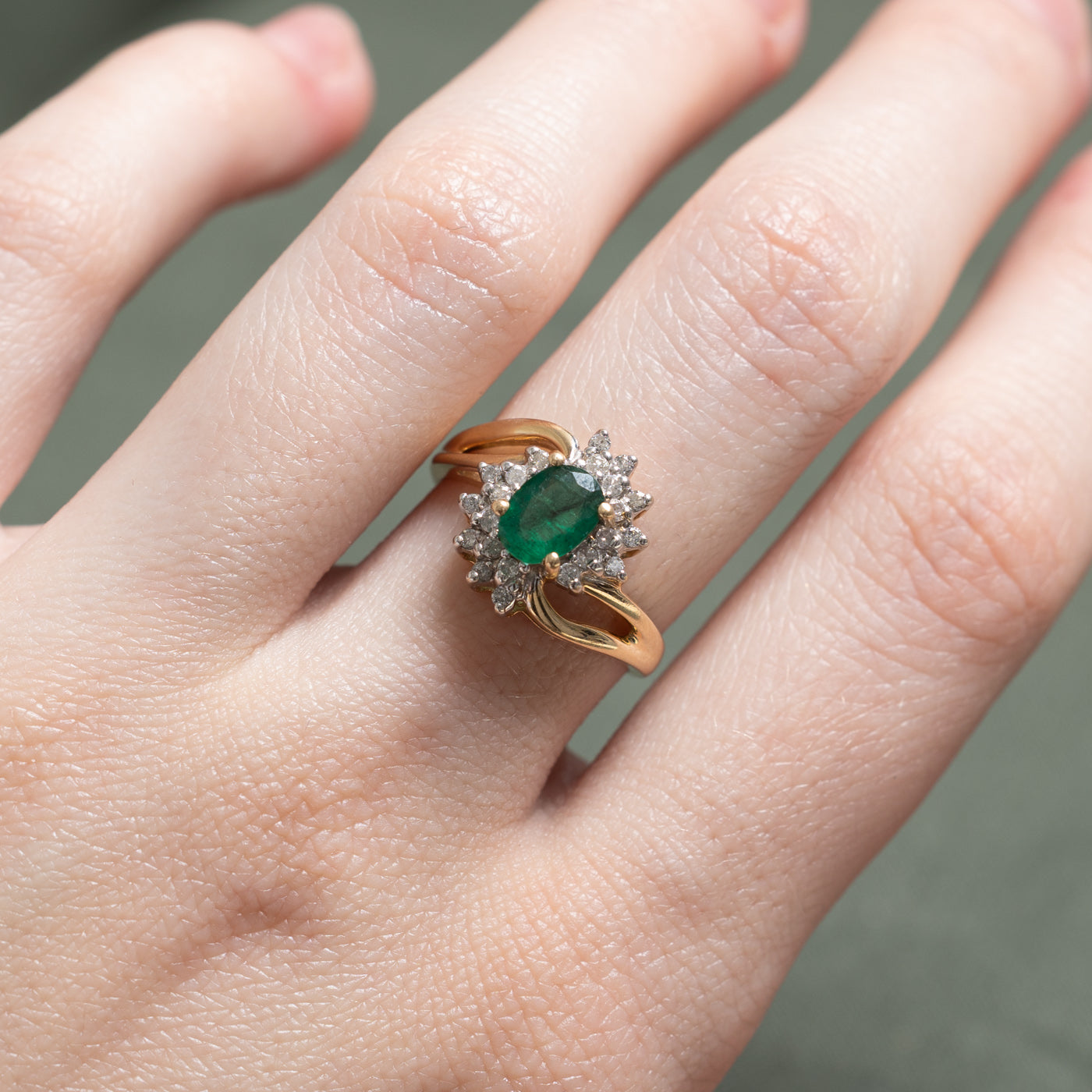 Emerald & Diamond Petal Bypass Ring | 0.70ct, 0.19ctw | SZ 6.5