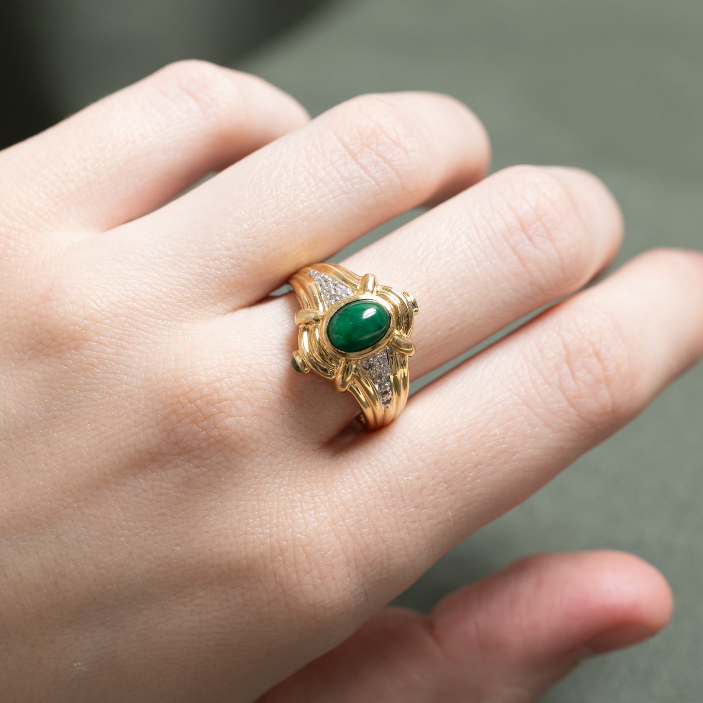 Bezel Set Emerald & Diamond Ring | 1.55ctw, 0.10ctw | SZ 8.25