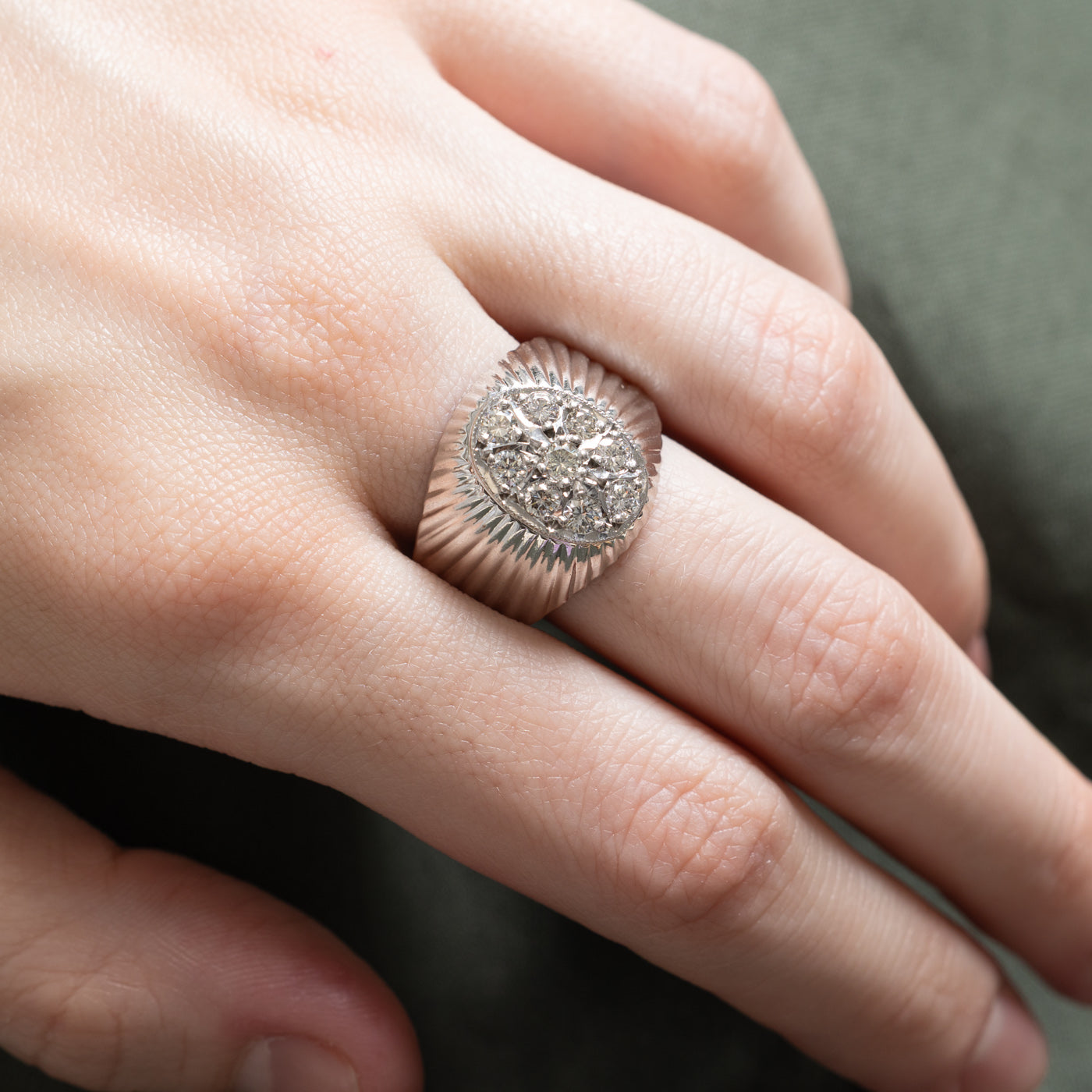 Diamond Cluster Grooved Cocktail Ring | 0.75ctw | SZ 11.5