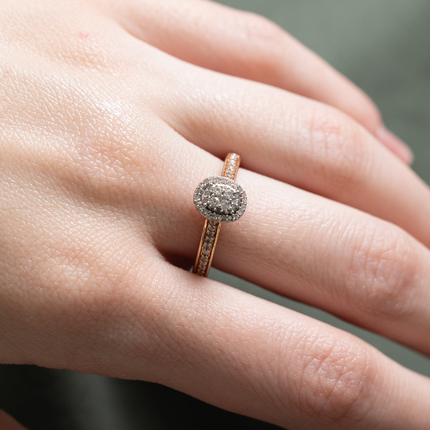 Rose Gold Diamond Oval Cluster Ring | 0.25ctw | SZ 7