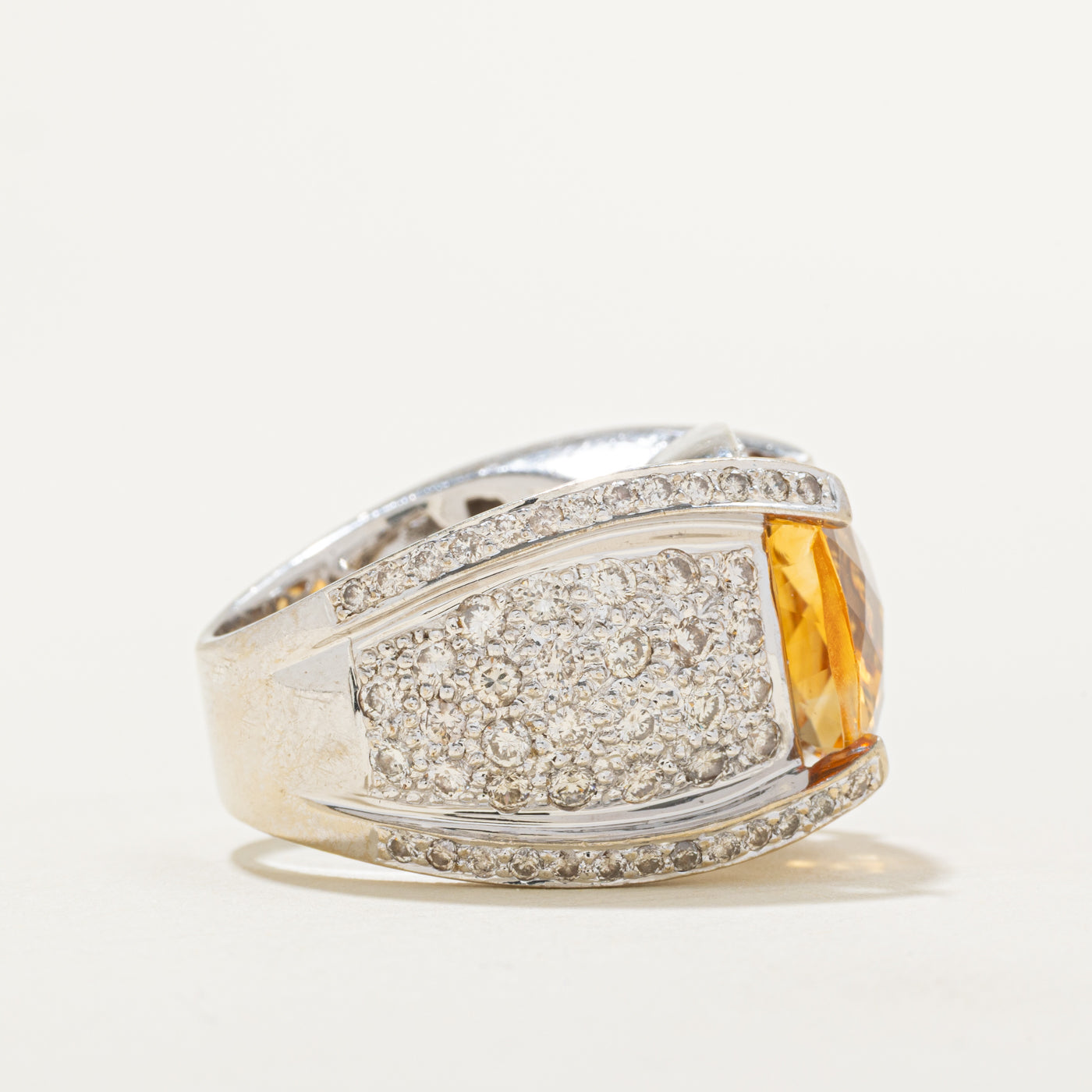 Pave Diamond & Citrine Cocktail Ring | 2.28ctw, 8.65ct | SZ 6.5 |