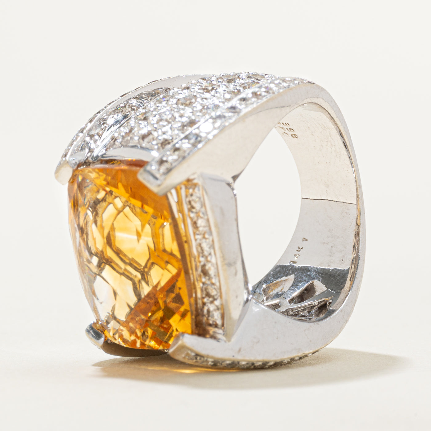 Pave Diamond & Citrine Cocktail Ring | 2.28ctw, 8.65ct | SZ 6.5 |