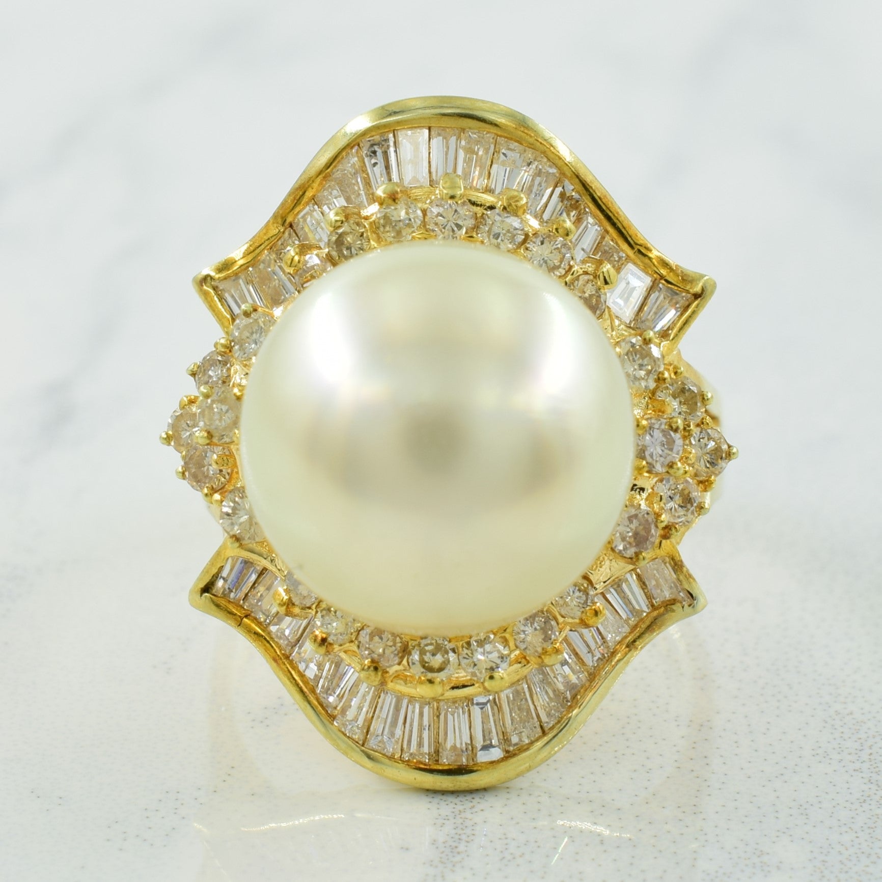 Pearl & Diamond Cocktail Ring | 12.00ct, 1.34ctw | SZ 6 |
