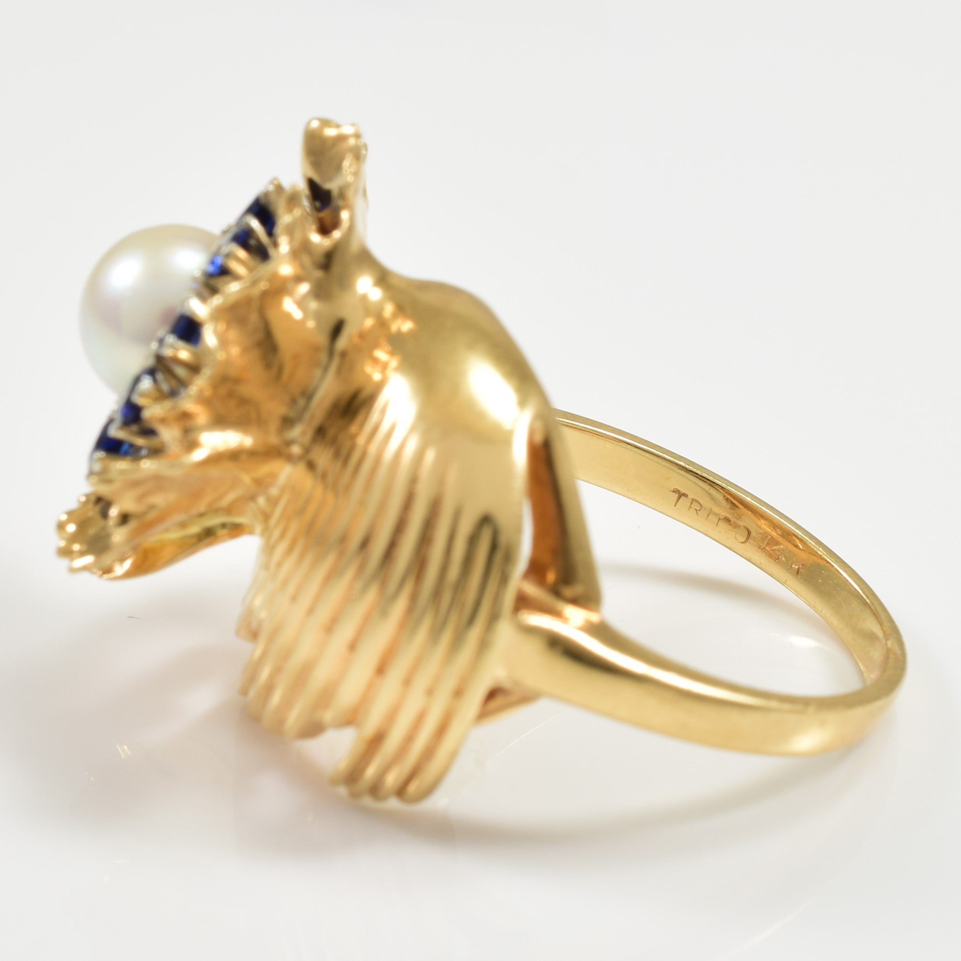 Cultured Pearl & Synthetic Sapphire Cocktail Ring | 2.50ctw | SZ 7.75 |