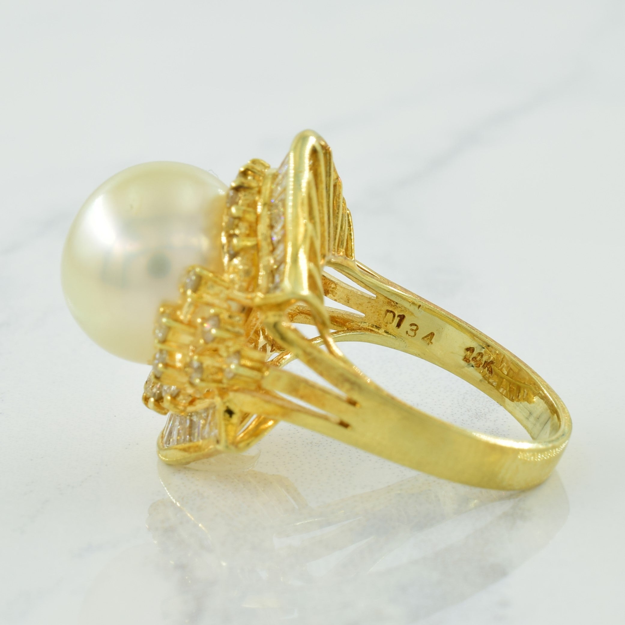 Pearl & Diamond Cocktail Ring | 12.00ct, 1.34ctw | SZ 6 |
