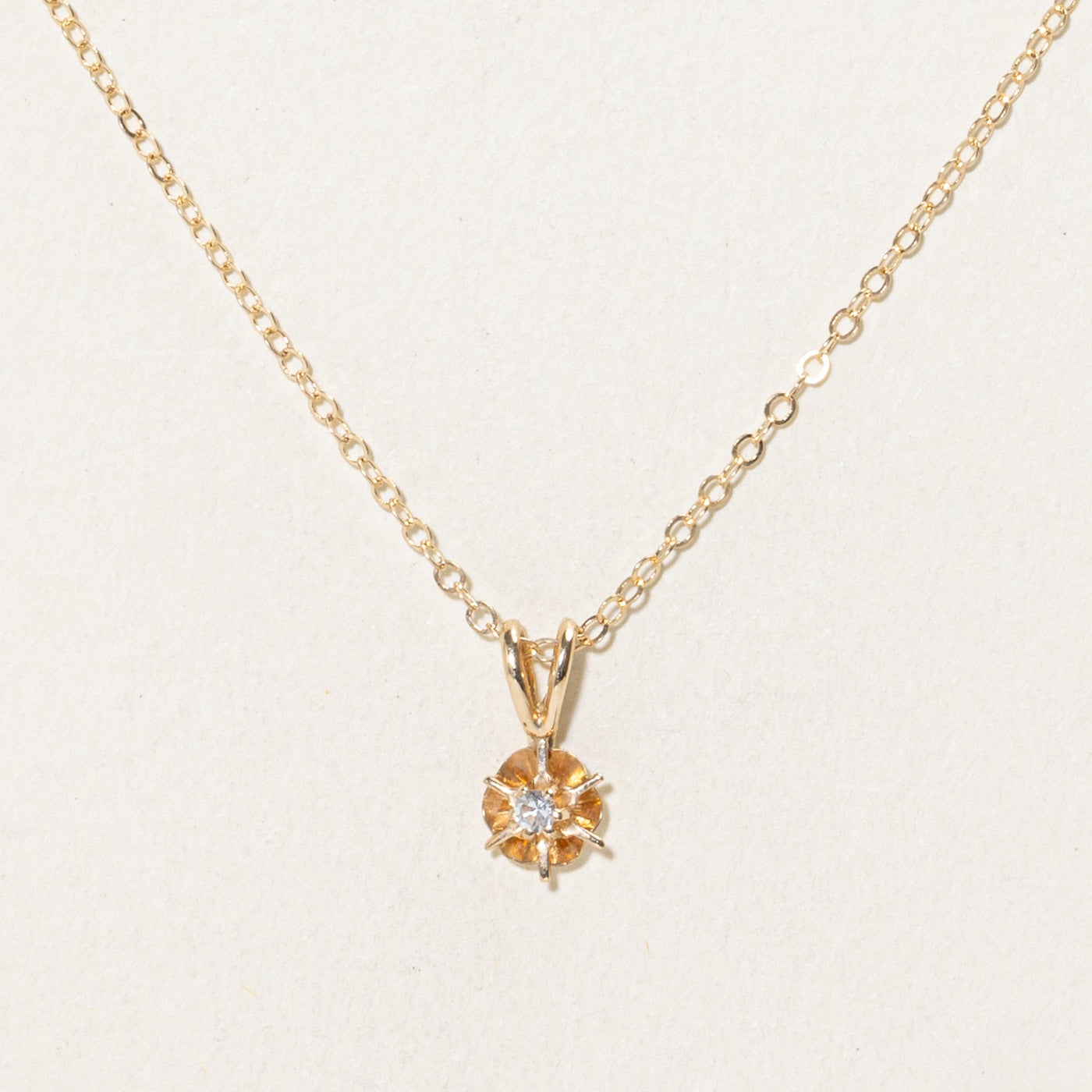 10k Belcher Set Diamond Pendant Necklace | 15"