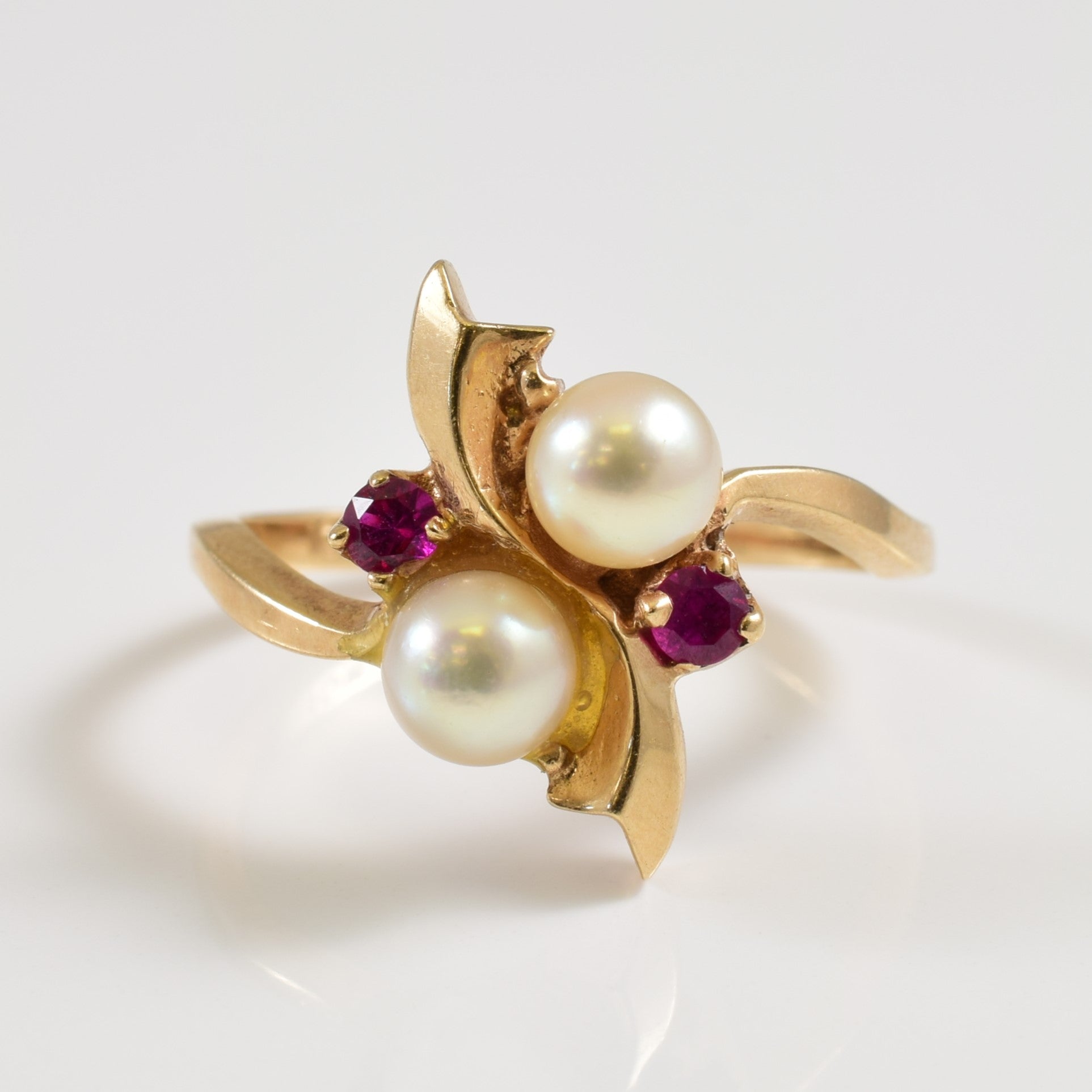 Pearl & Ruby Bypass Ring | 1.80ctw, 0.12ctw | SZ 6.75 |