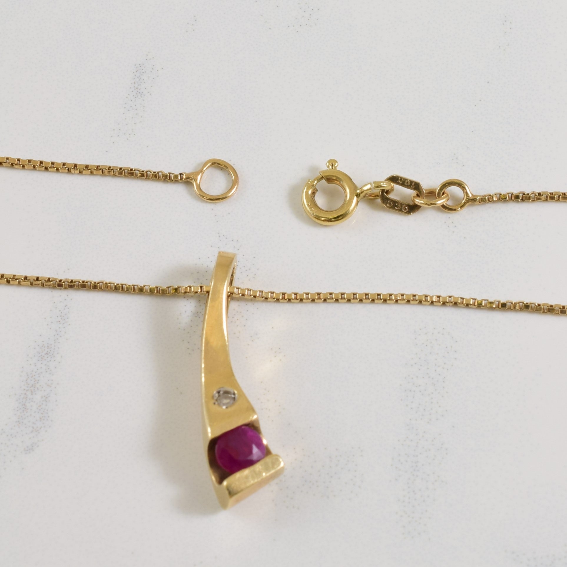 Ruby & Diamond Necklace | 0.40ct, 0.01ct | 22.5" |