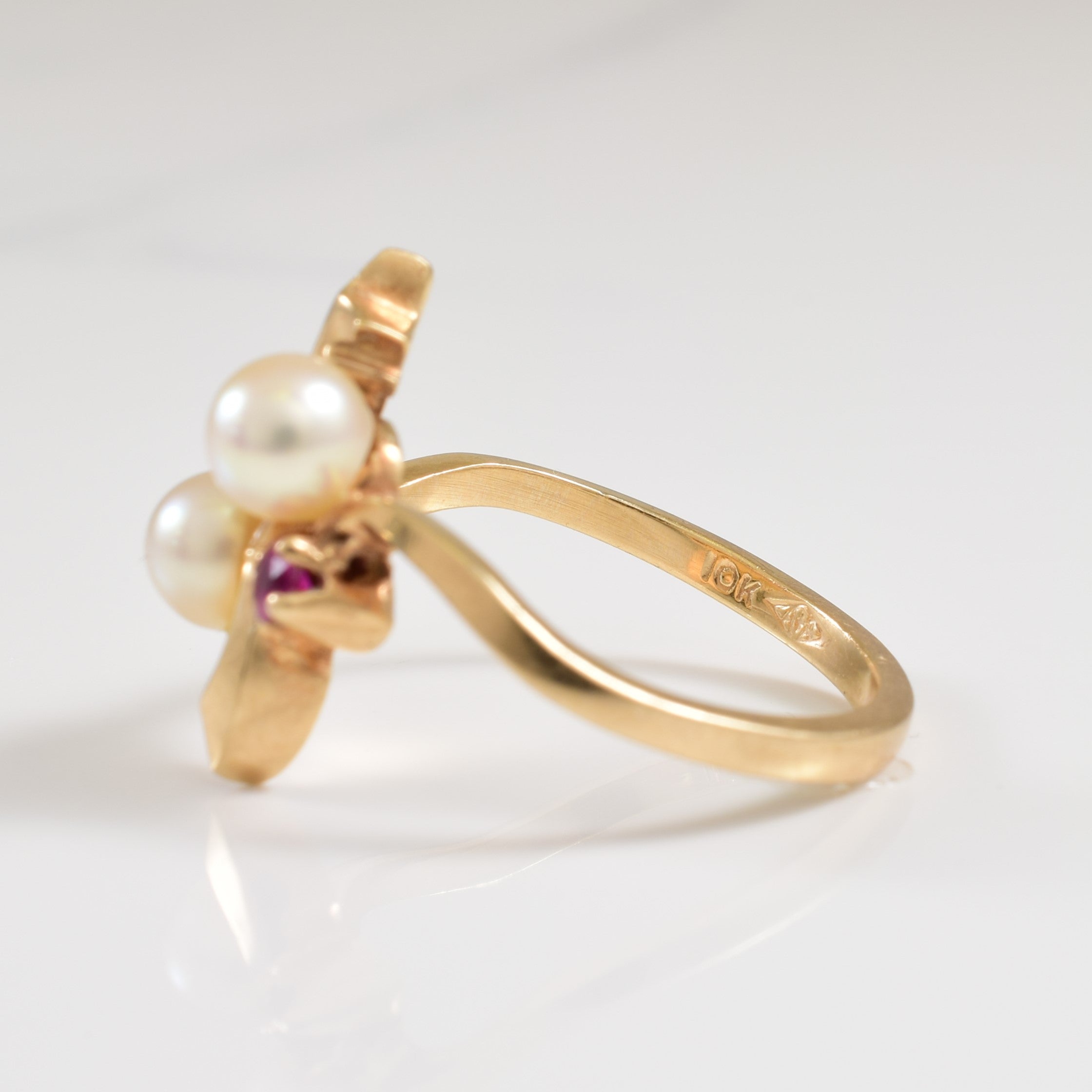 Pearl & Ruby Bypass Ring | 1.80ctw, 0.12ctw | SZ 6.75 |