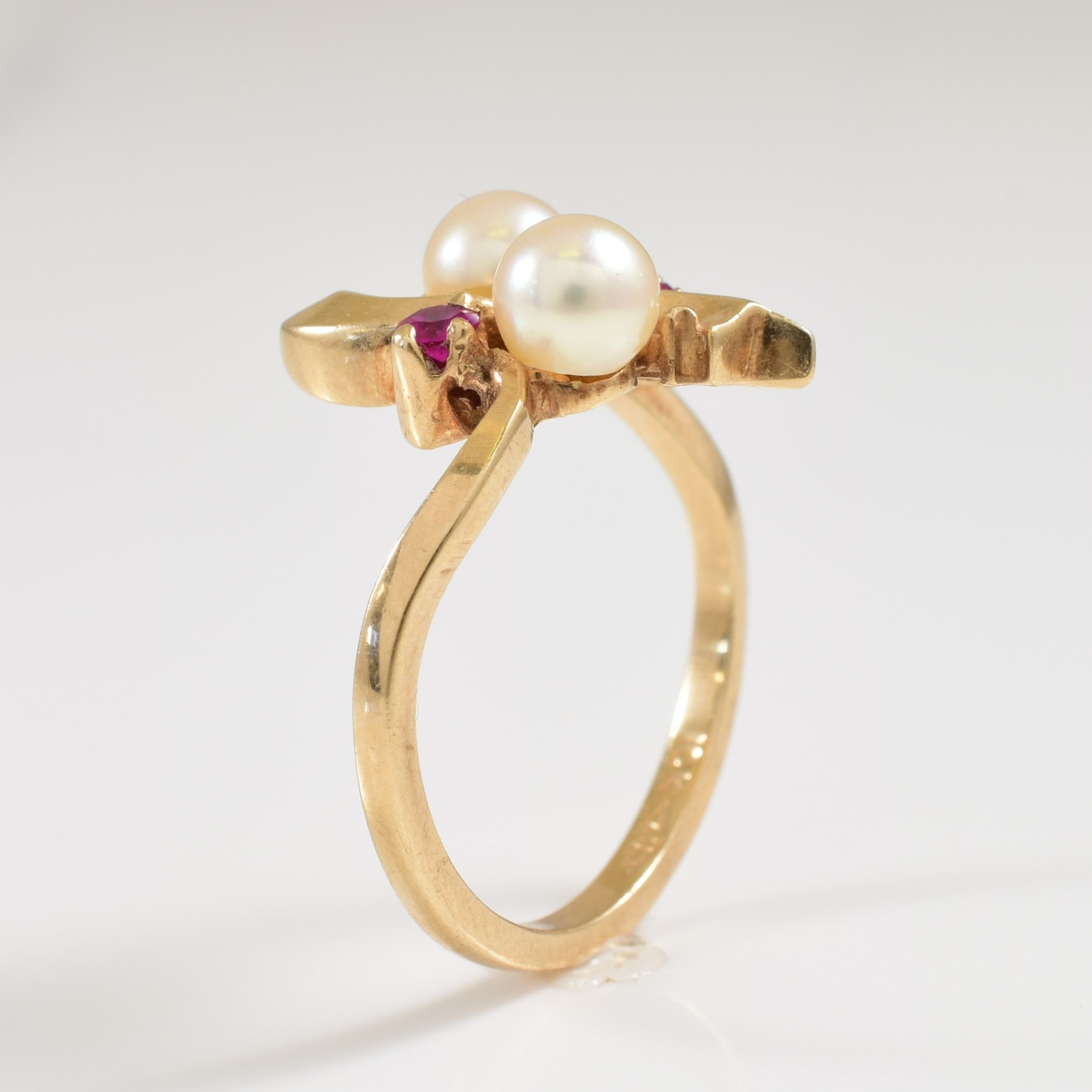 Pearl & Ruby Bypass Ring | 1.80ctw, 0.12ctw | SZ 6.75 |
