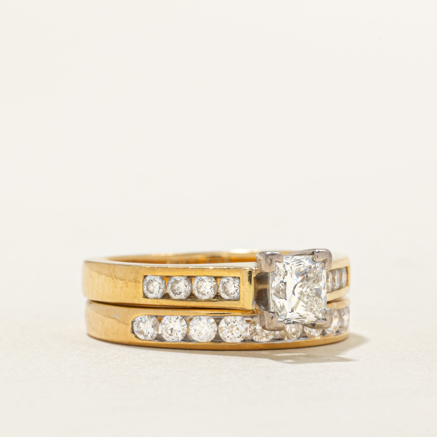 Solitaire with Accents Diamond Wedding Ring Set | 1.02 ctw, SZ 5.25 |
