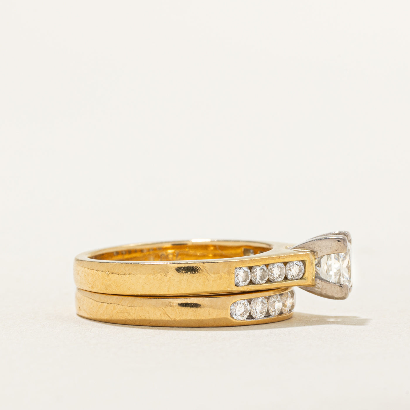 Solitaire with Accents Diamond Wedding Ring Set | 1.02 ctw, SZ 5.25 |