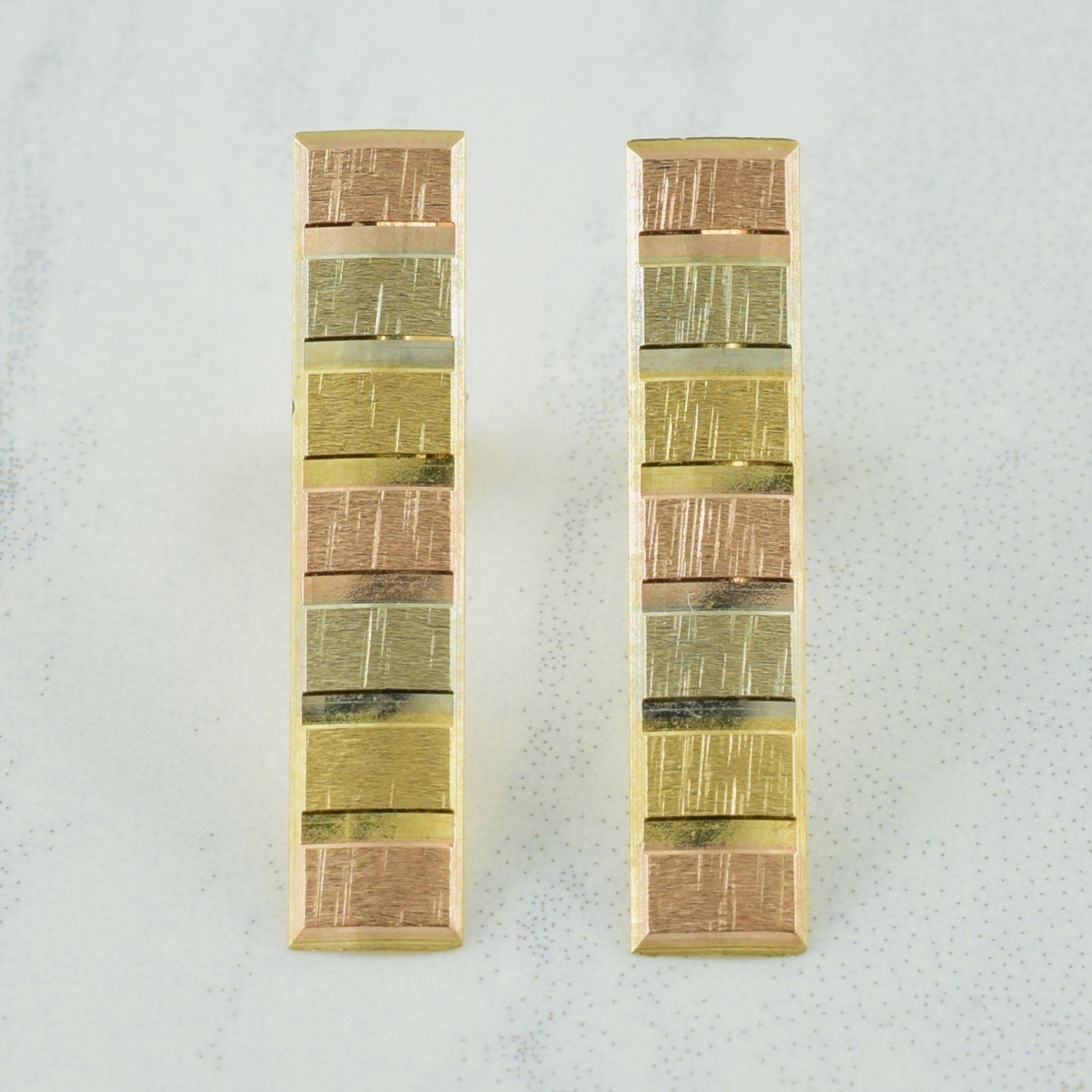 10k Tri Tone Drop Stud Earrings