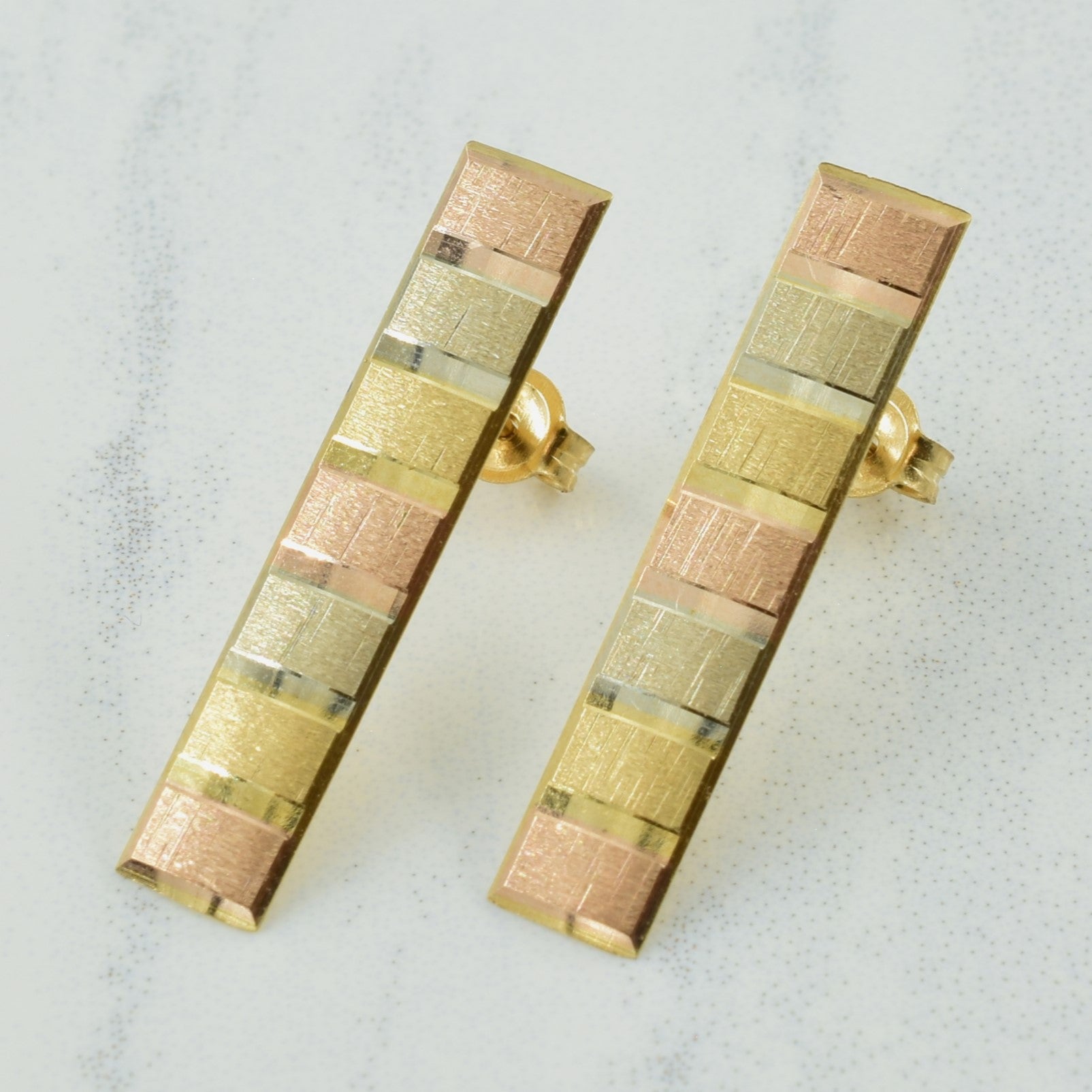 10k Tri Tone Drop Stud Earrings