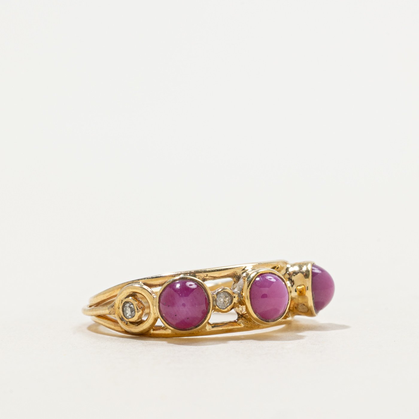 9K Ring with Diamond Accents with Synthetic Star Sapphire