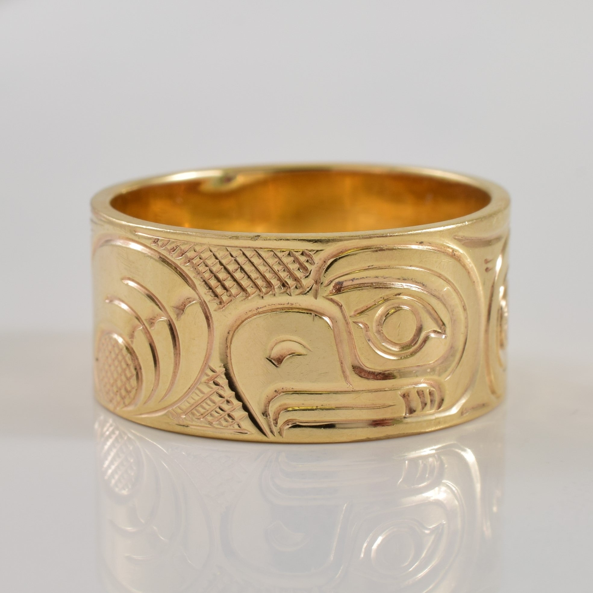 14k Yellow Gold Indigenous Art Ring | SZ 7 |