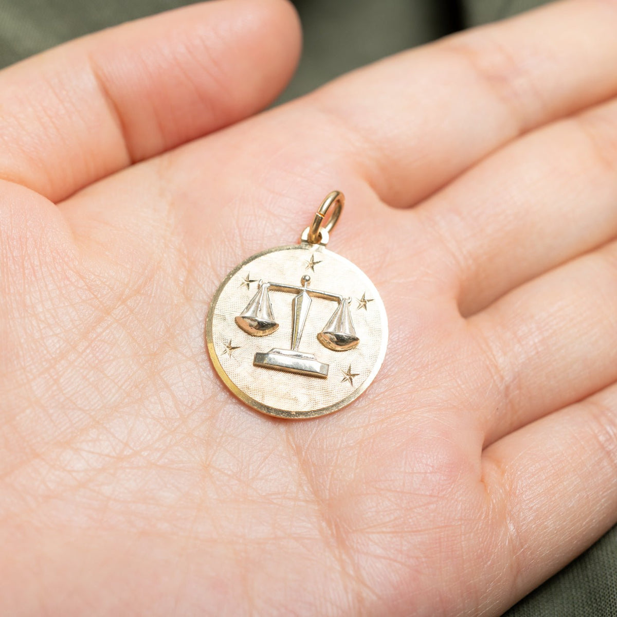 14k Yellow & White Gold Libra Zodiac Circle Pendant