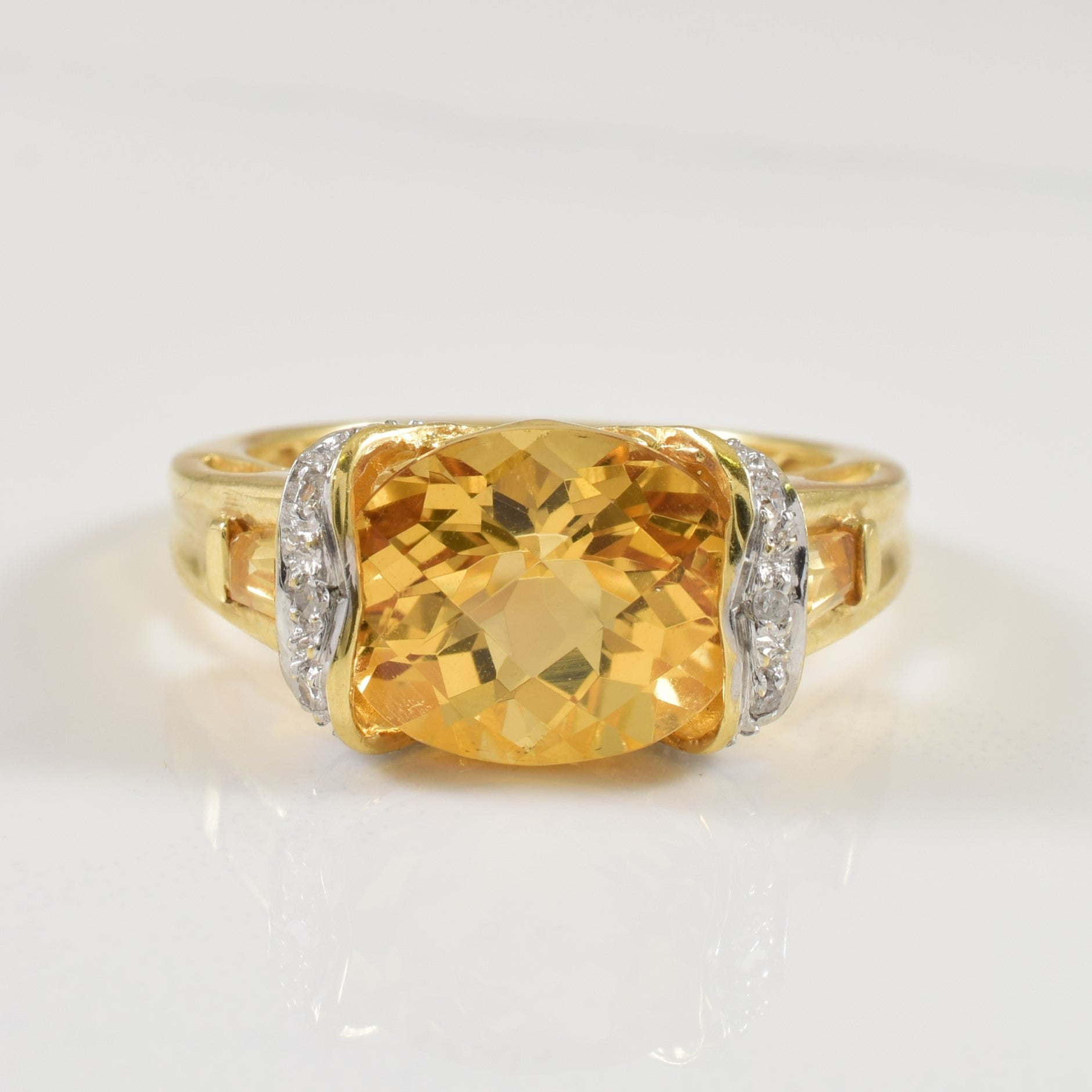 East West Oval Cut Citrine & Diamond Ring | 5.20ctw, 0.10ctw | SZ 6 |