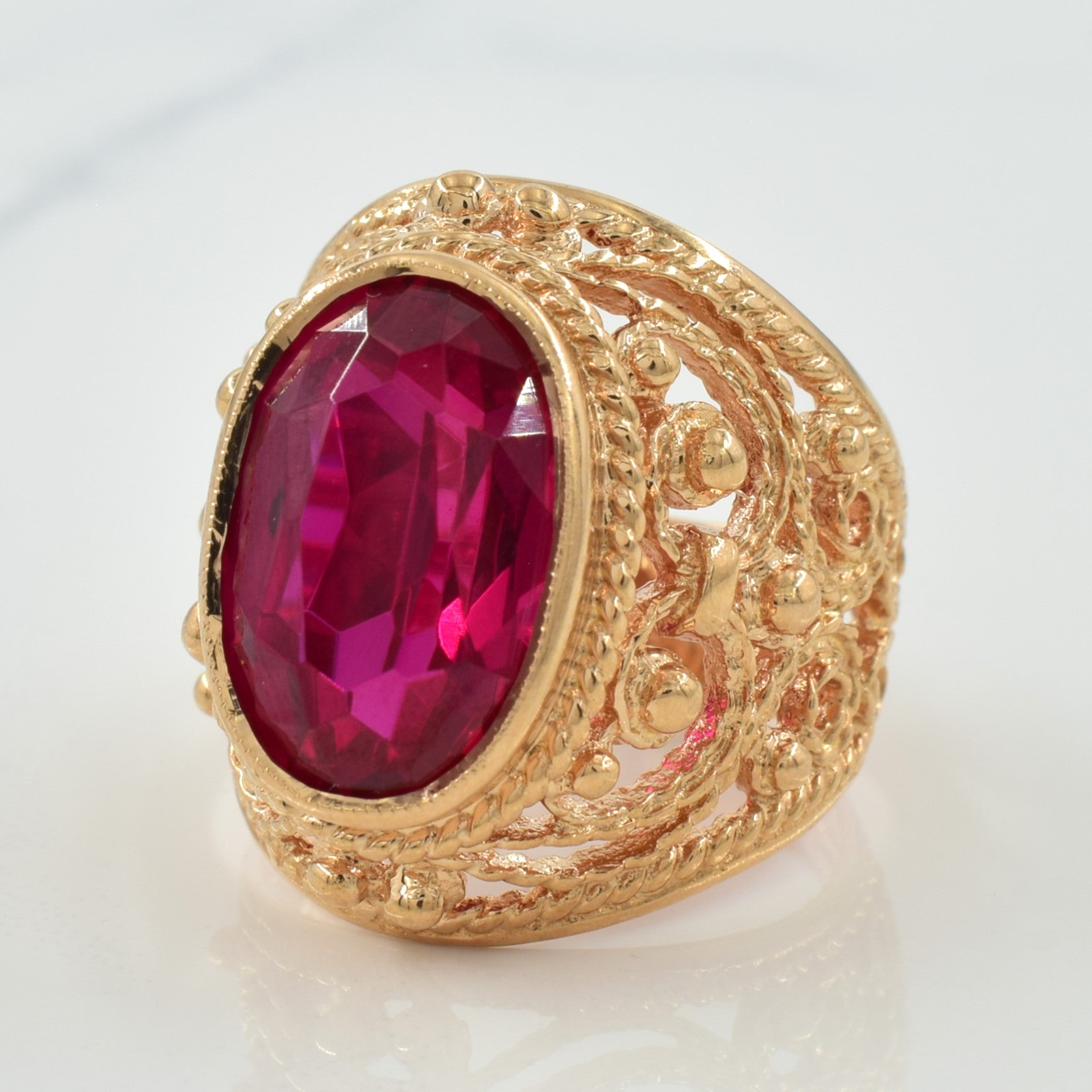 1976 Soviet Hallmarked Synthetic Ruby Cocktail Ring | 9.00ct | SZ 7.25 |