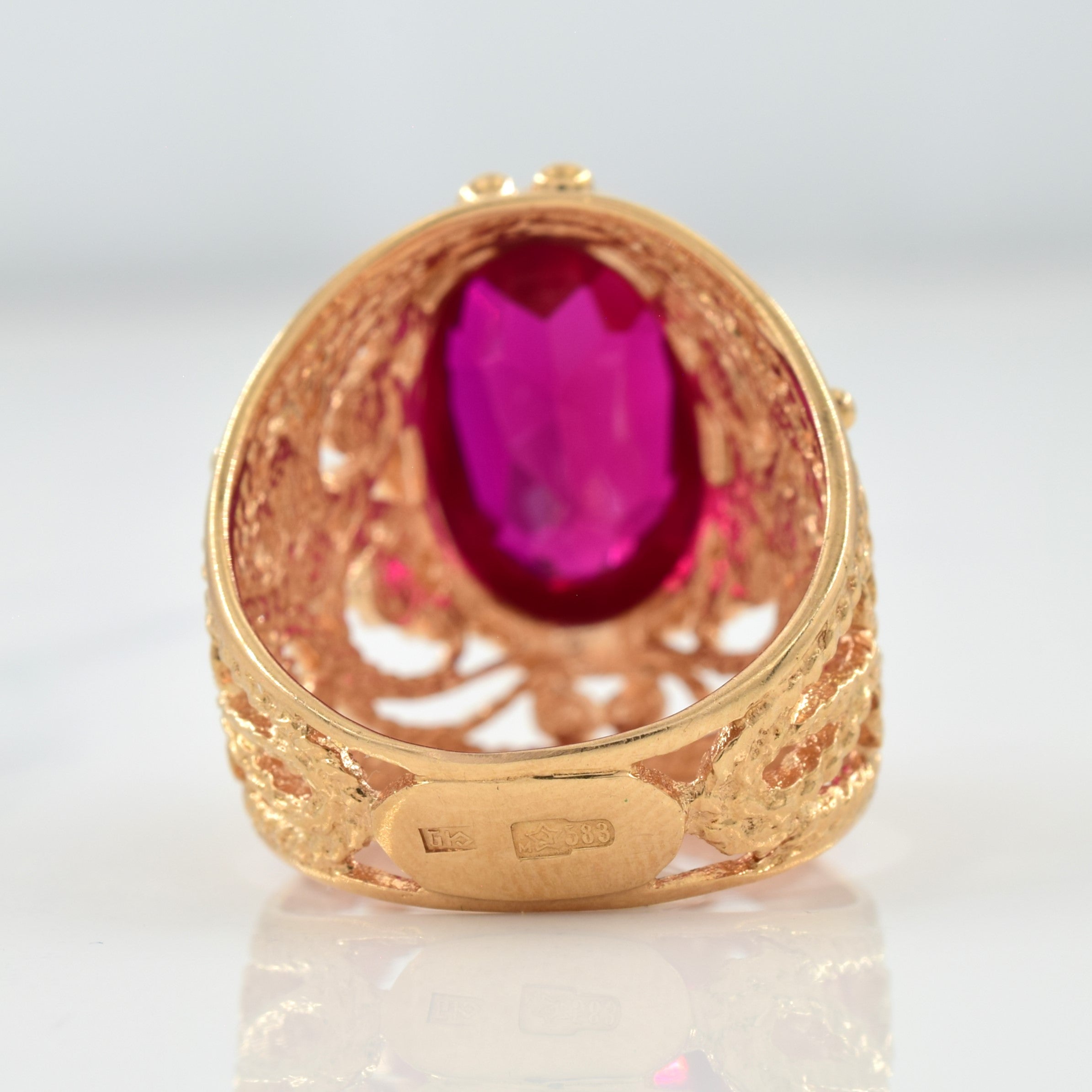 1976 Soviet Hallmarked Synthetic Ruby Cocktail Ring | 9.00ct | SZ 7.25 |