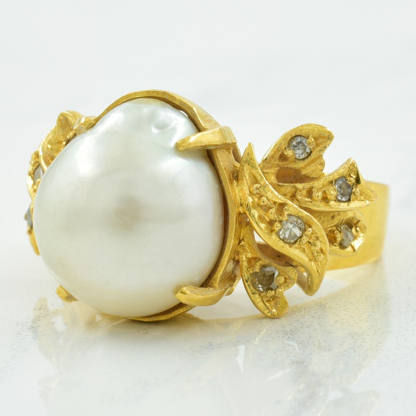 Baroque Pearl & Diamond Ring | 12.00ct, 0.10ctw | SZ 6.5 |
