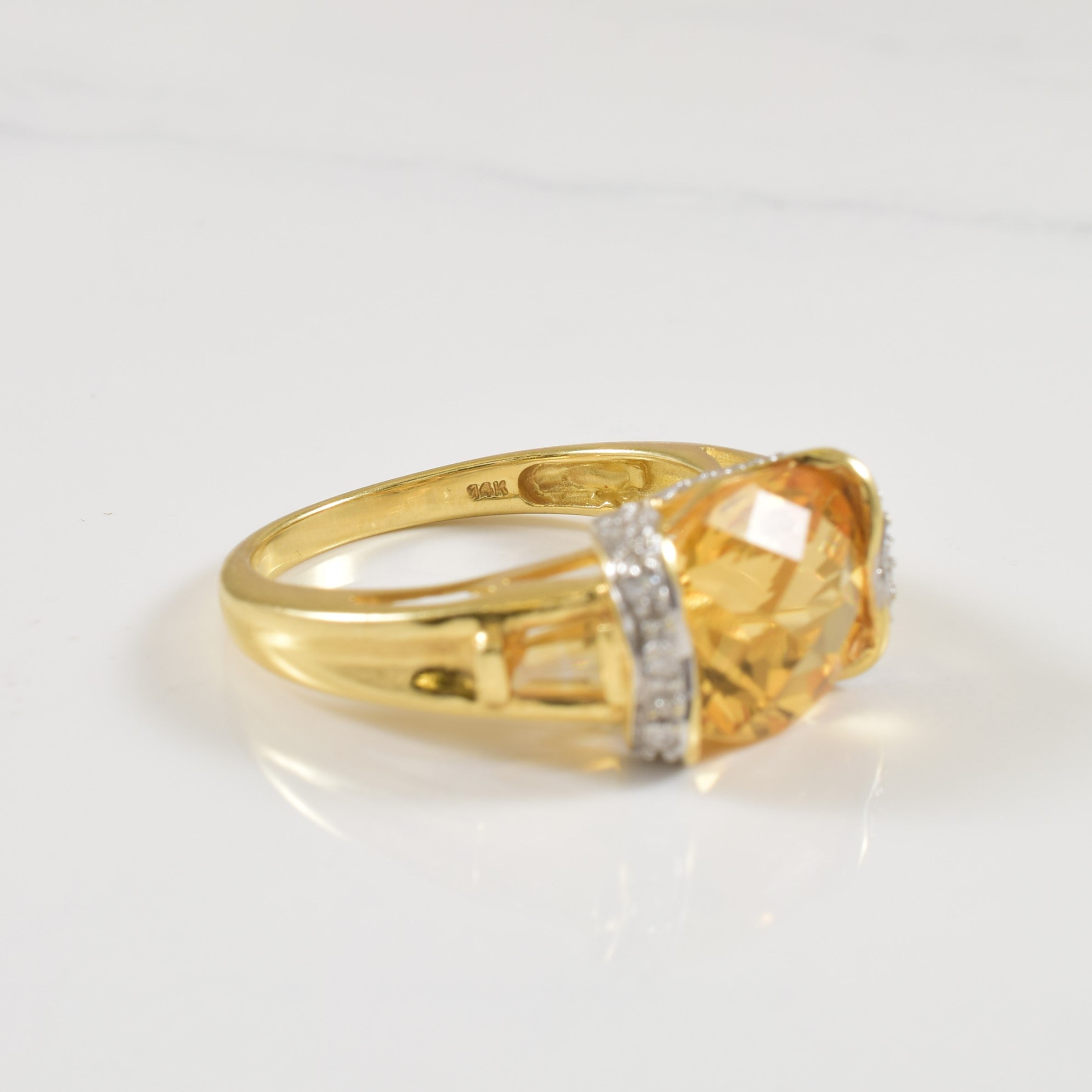 East West Oval Cut Citrine & Diamond Ring | 5.20ctw, 0.10ctw | SZ 6 |