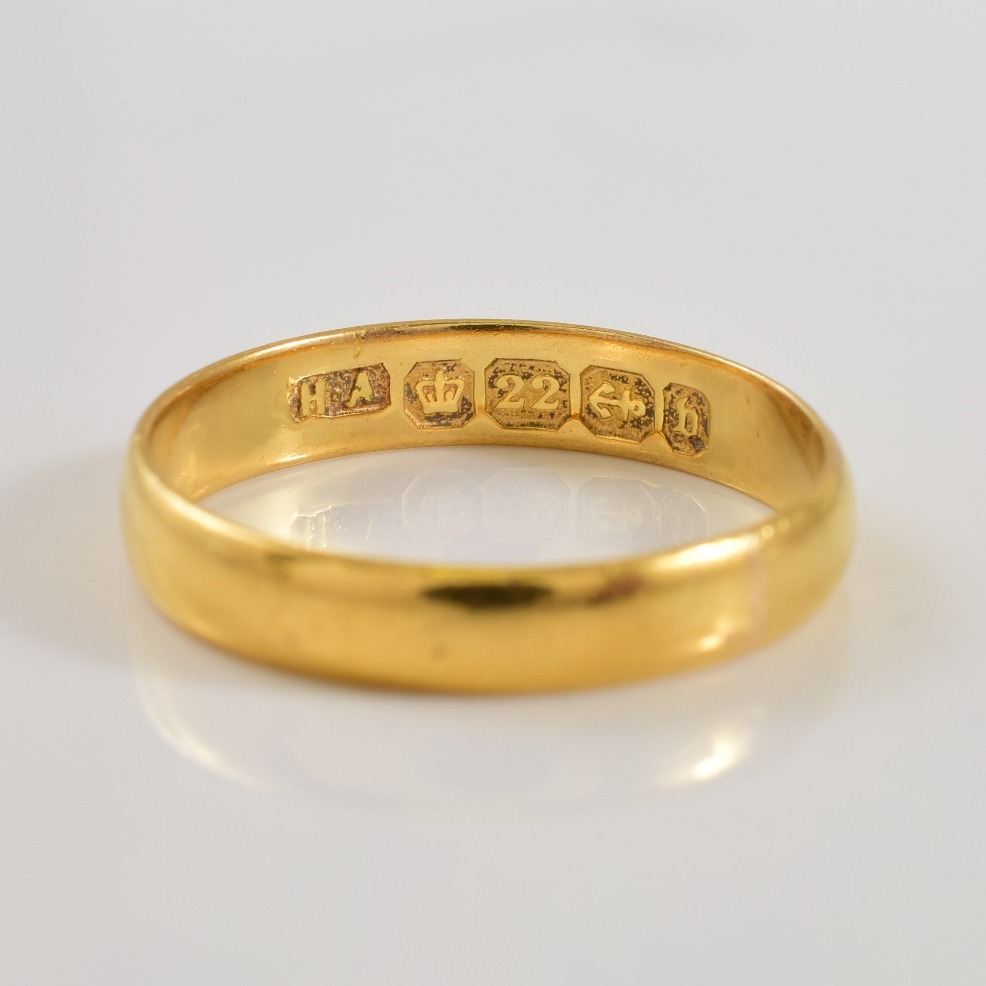 1876 Birmingham 22k Yellow Gold Plain Band | 3.6mm | SZ 6.5 |