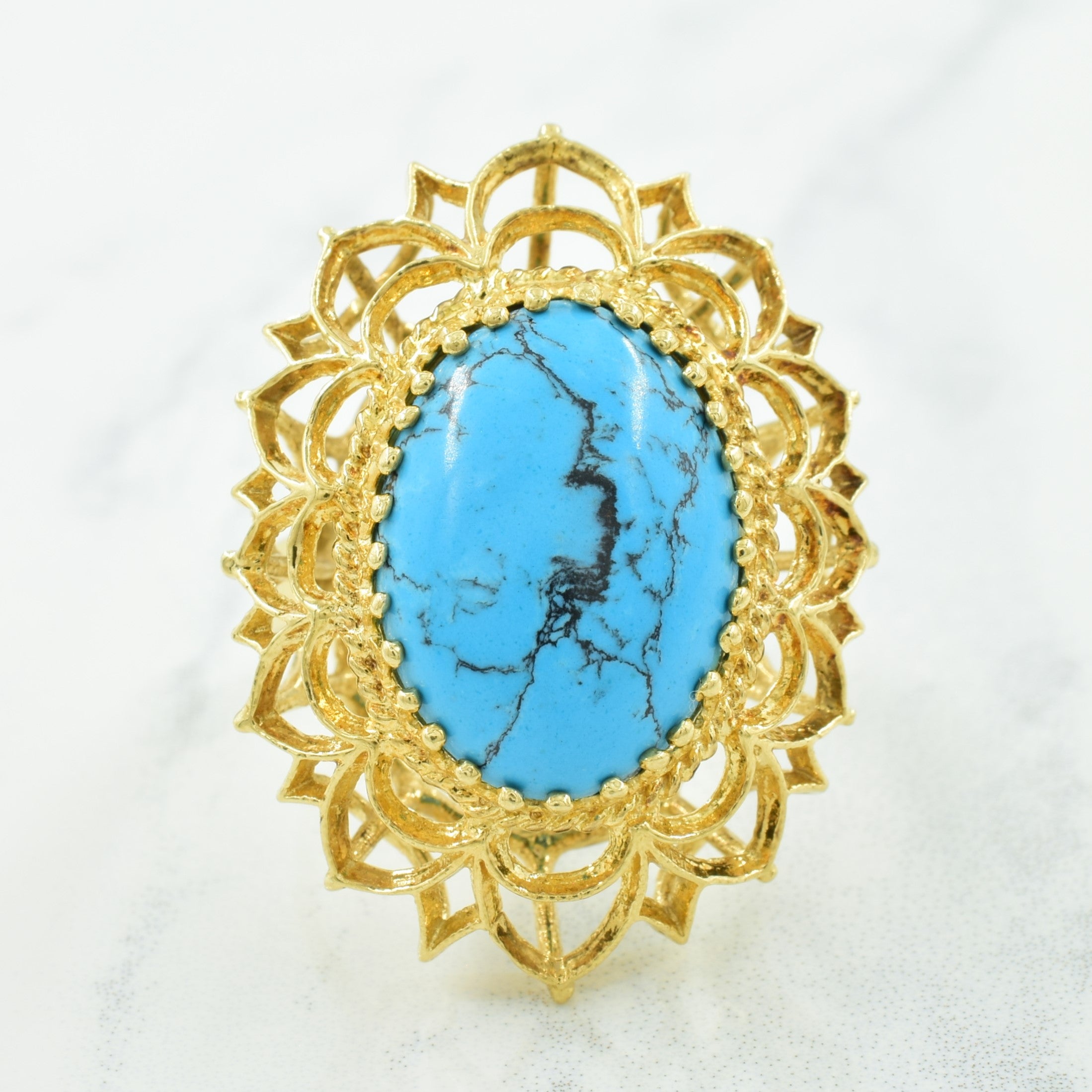 Synthetic Turquoise Cocktail Ring | 6.00ct | SZ 7 |