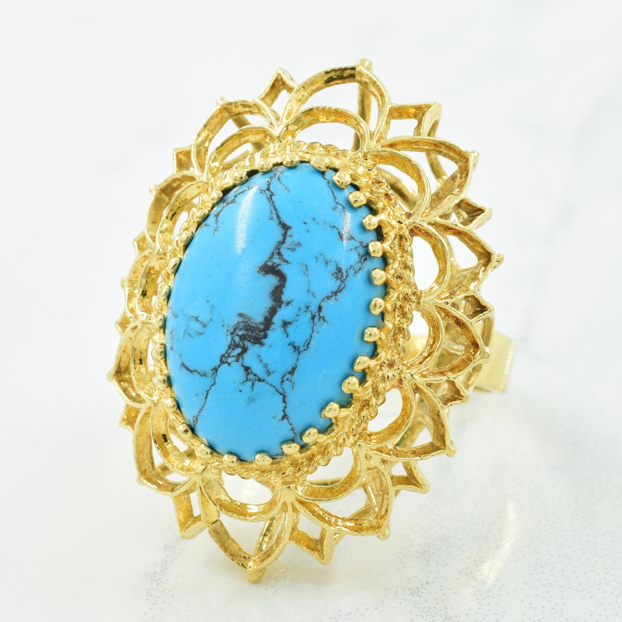 Synthetic Turquoise Cocktail Ring | 6.00ct | SZ 7 |