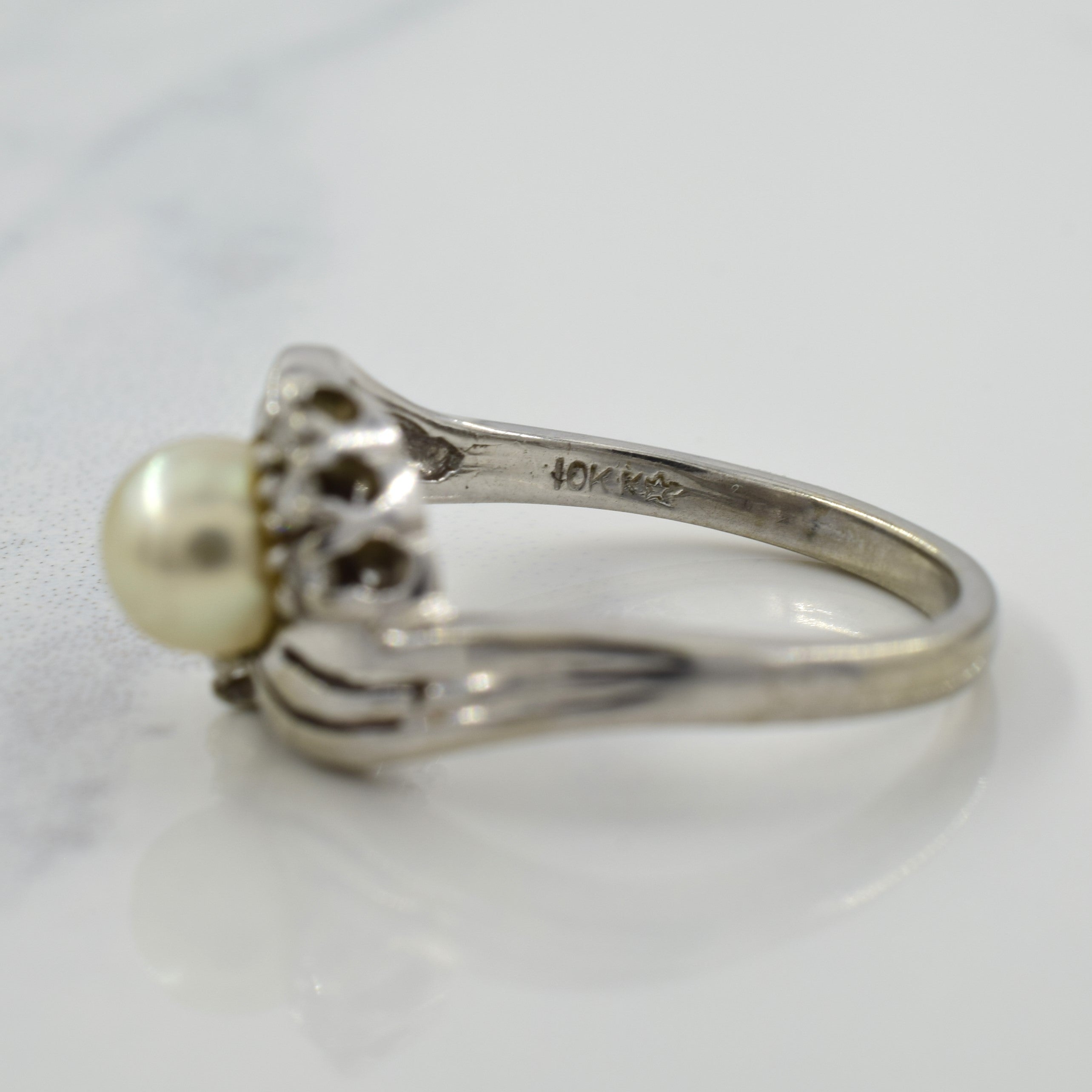 Cultured Pearl & Diamond Bypass Ring | 1.25ct, 0.06ctw | SZ 6 |
