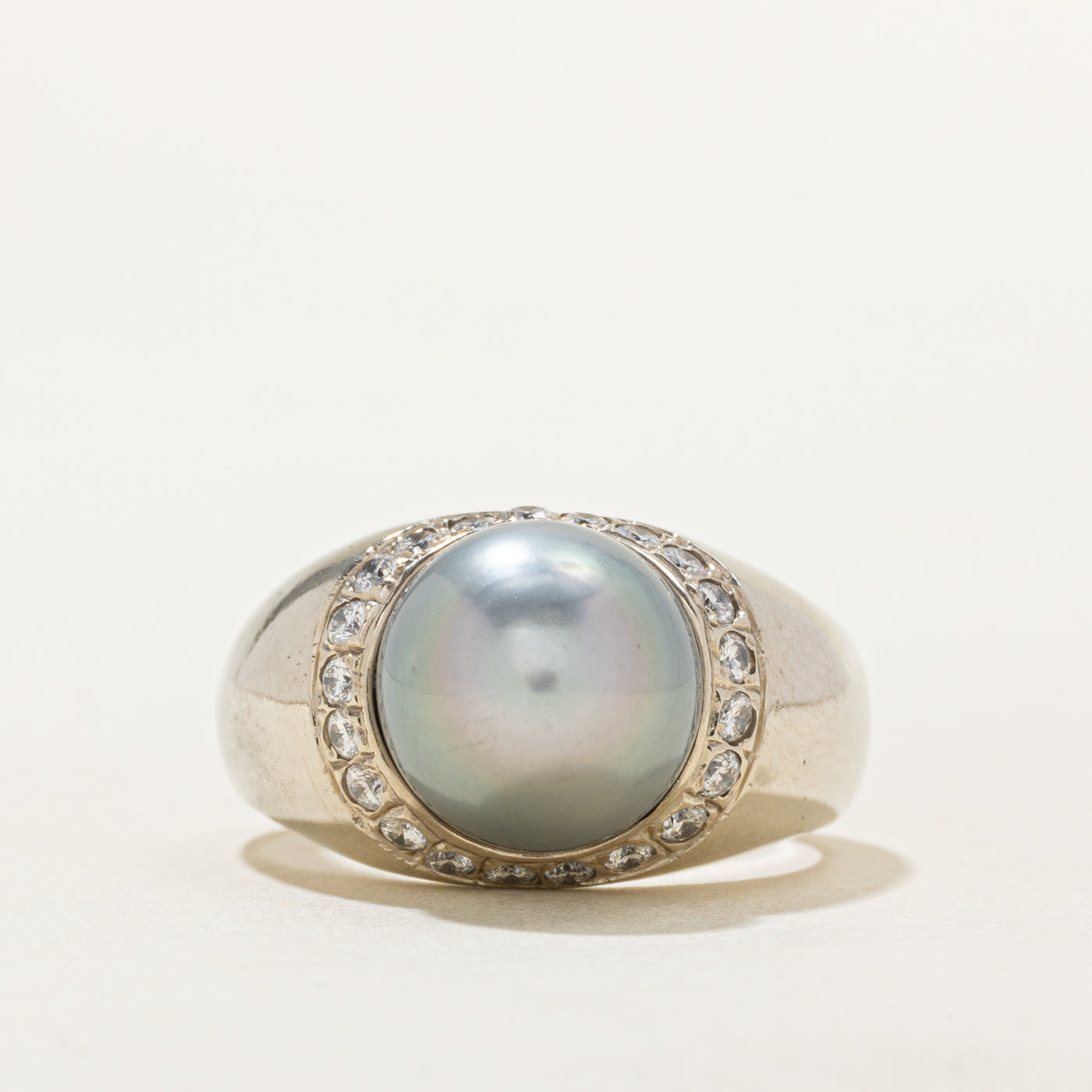 Pearl & Diamond Ladies Dome Ring | 0.42 ctw, SZ 7 |