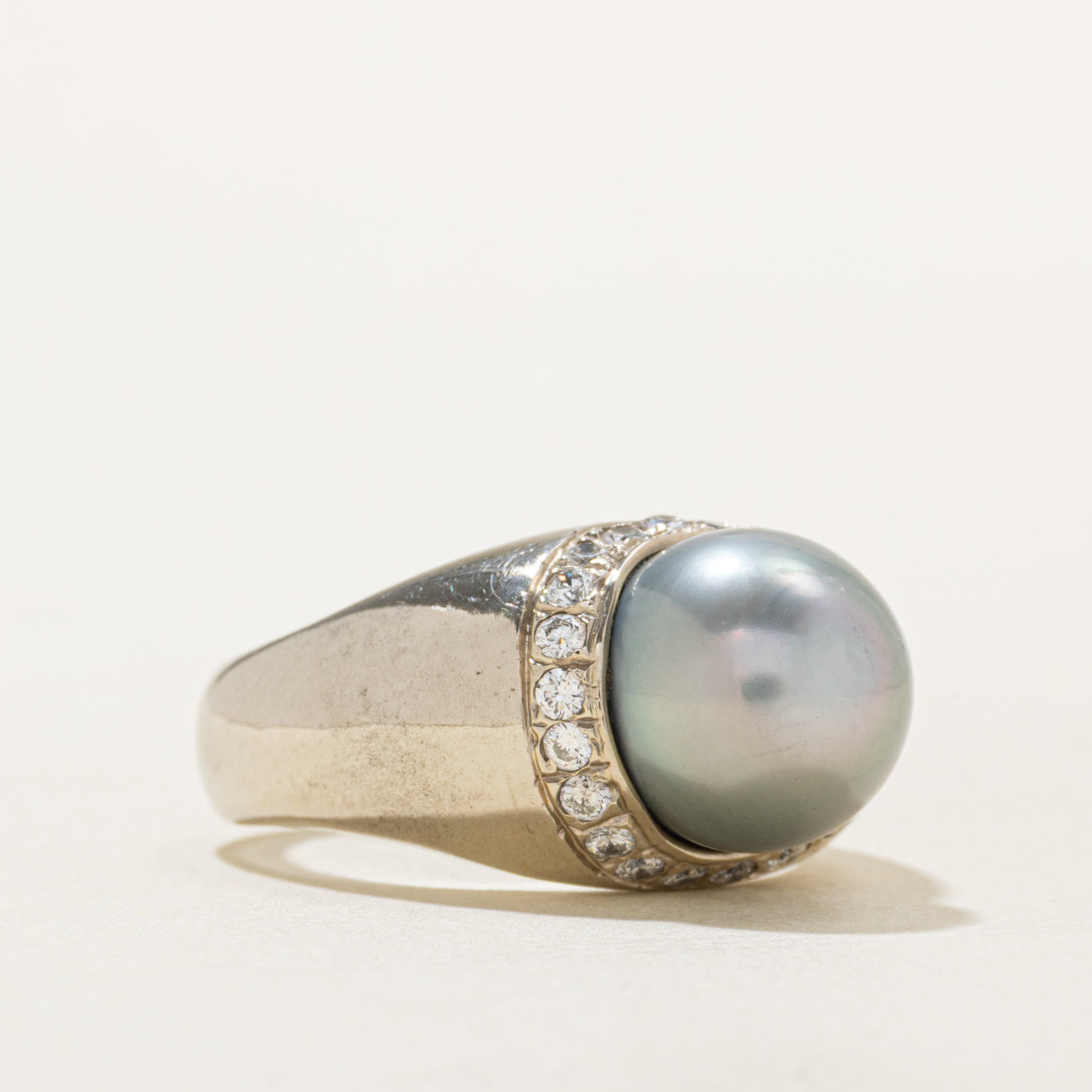 Pearl & Diamond Ladies Dome Ring | 0.42 ctw, SZ 7 |
