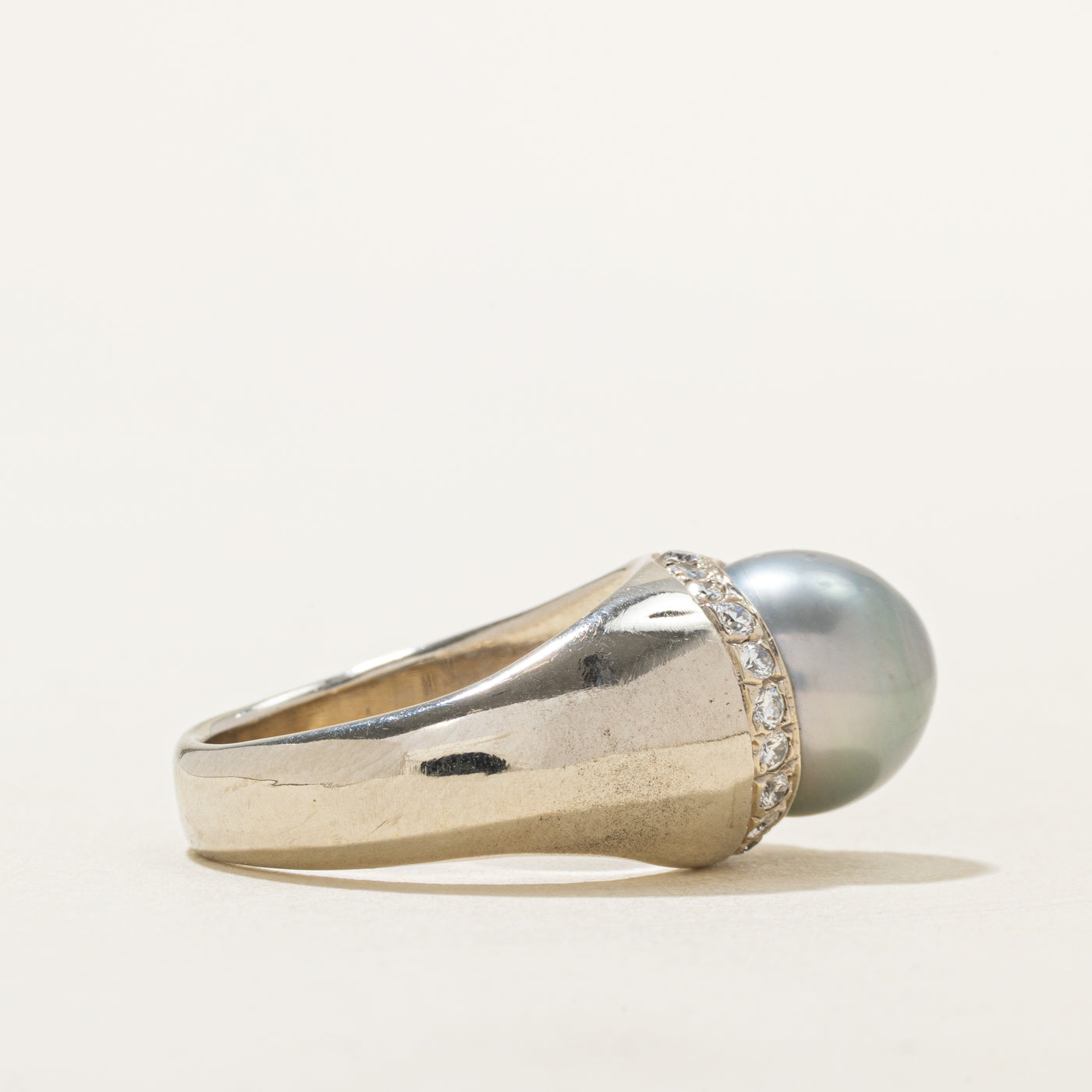 Pearl & Diamond Ladies Dome Ring | 0.42 ctw, SZ 7 |