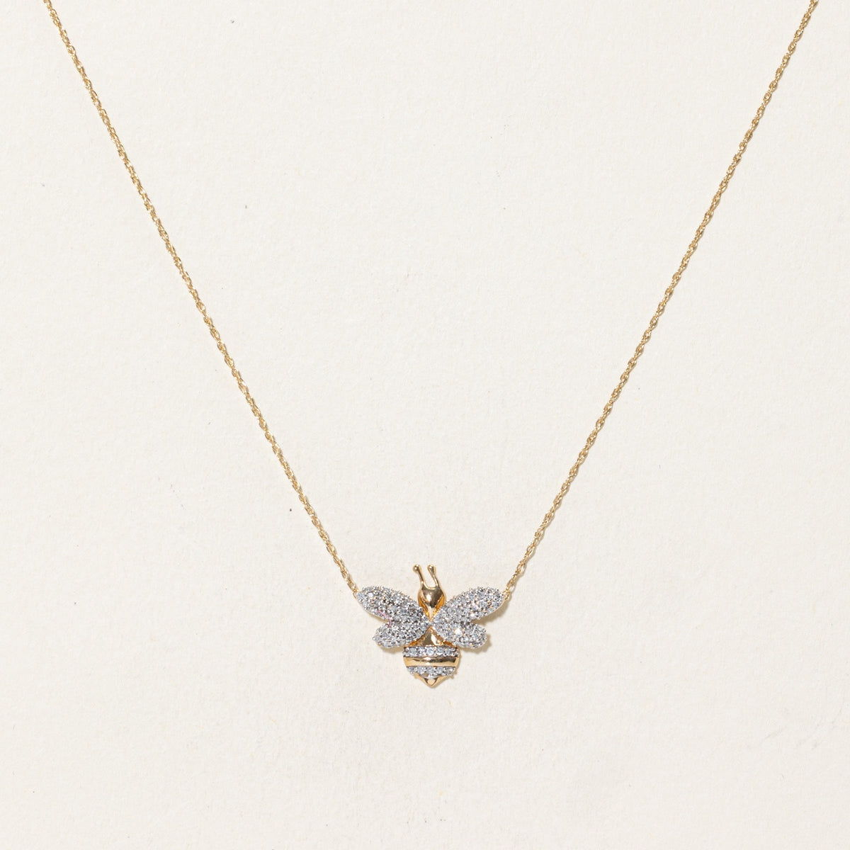 10k Pave Set Diamond Bee Pendant Necklace | 18"