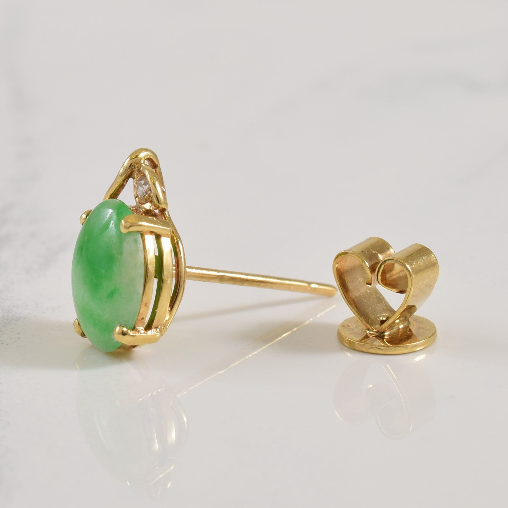 Jadeite & Diamond Stud Earrings | 2.00ctw, 0.02ctw |