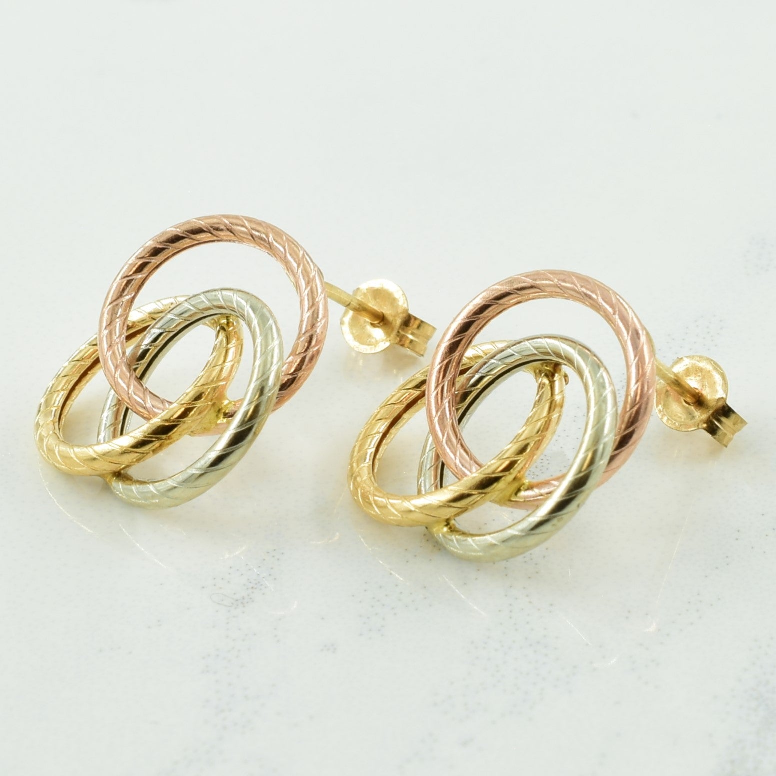 10k Tri Tone Stud Earrings