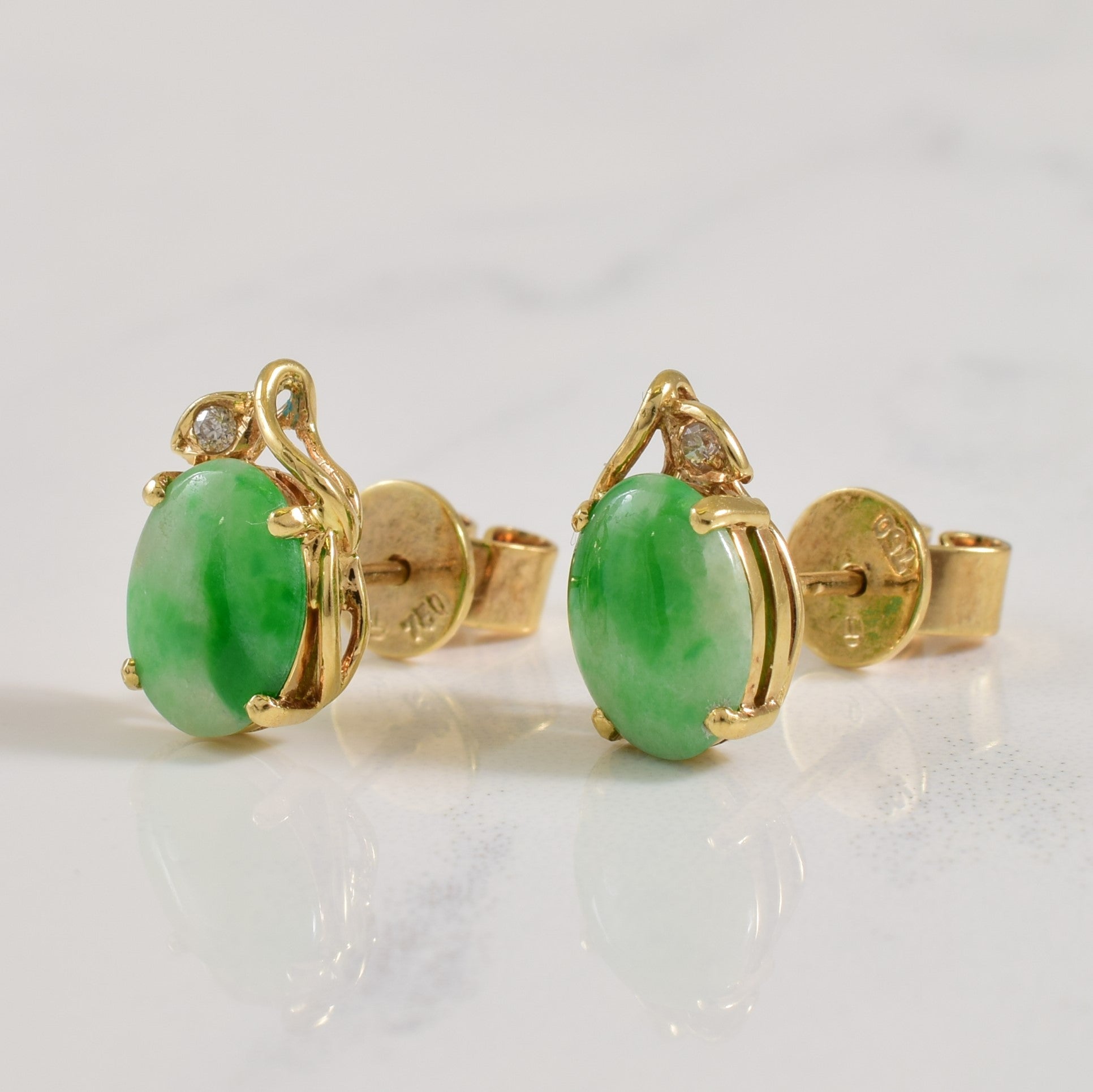 Jadeite & Diamond Stud Earrings | 2.00ctw, 0.02ctw |